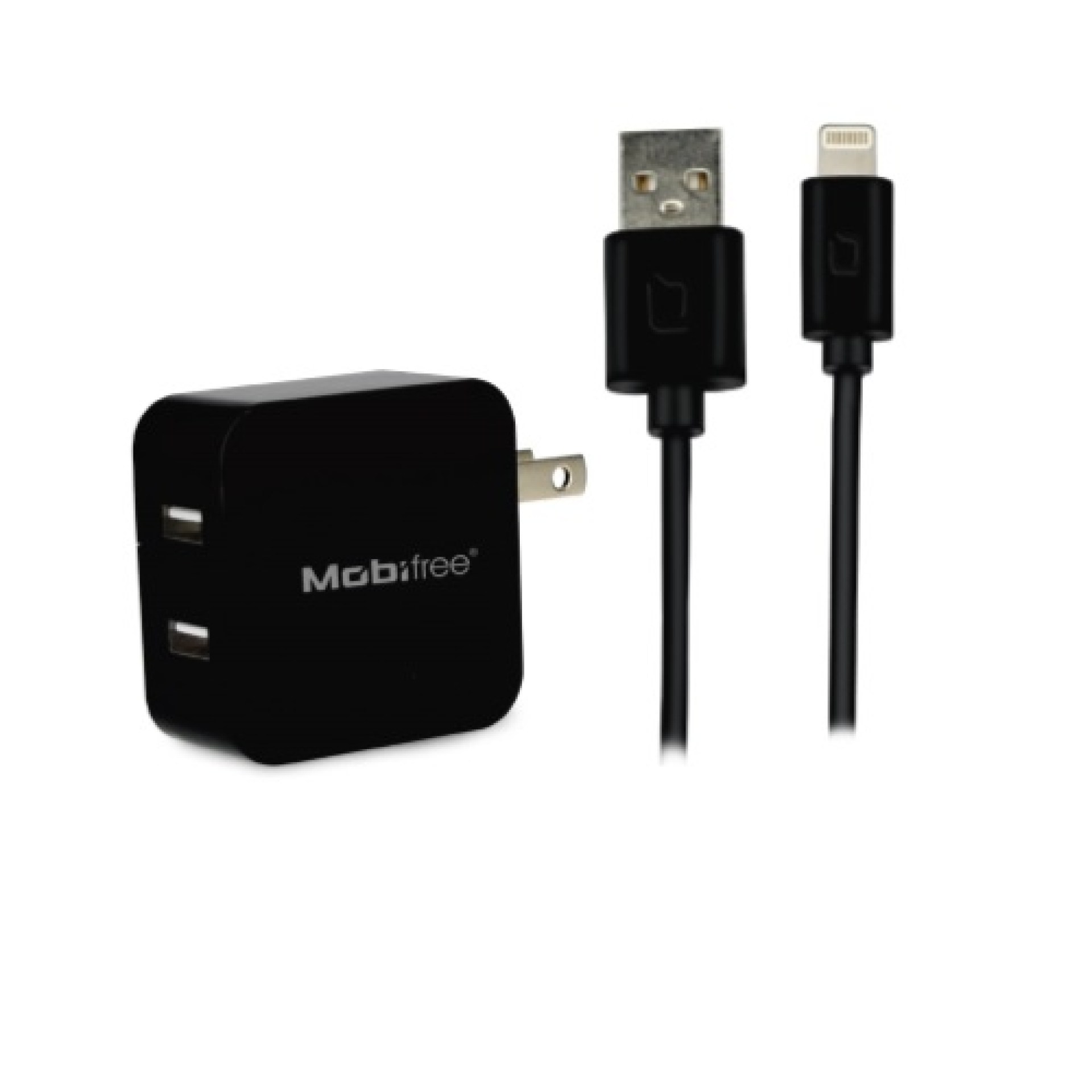 KIT Cargador USB con cable lightning  Mobifree MB-914192 – Pared, Negro