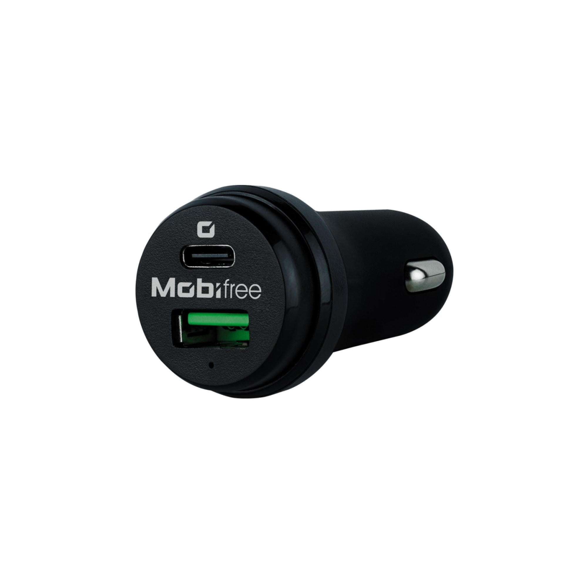 Cargador Mobifree Cargador de Coche USB y Tipo C – Negro, Auto, Corriente alterna, USB, 1