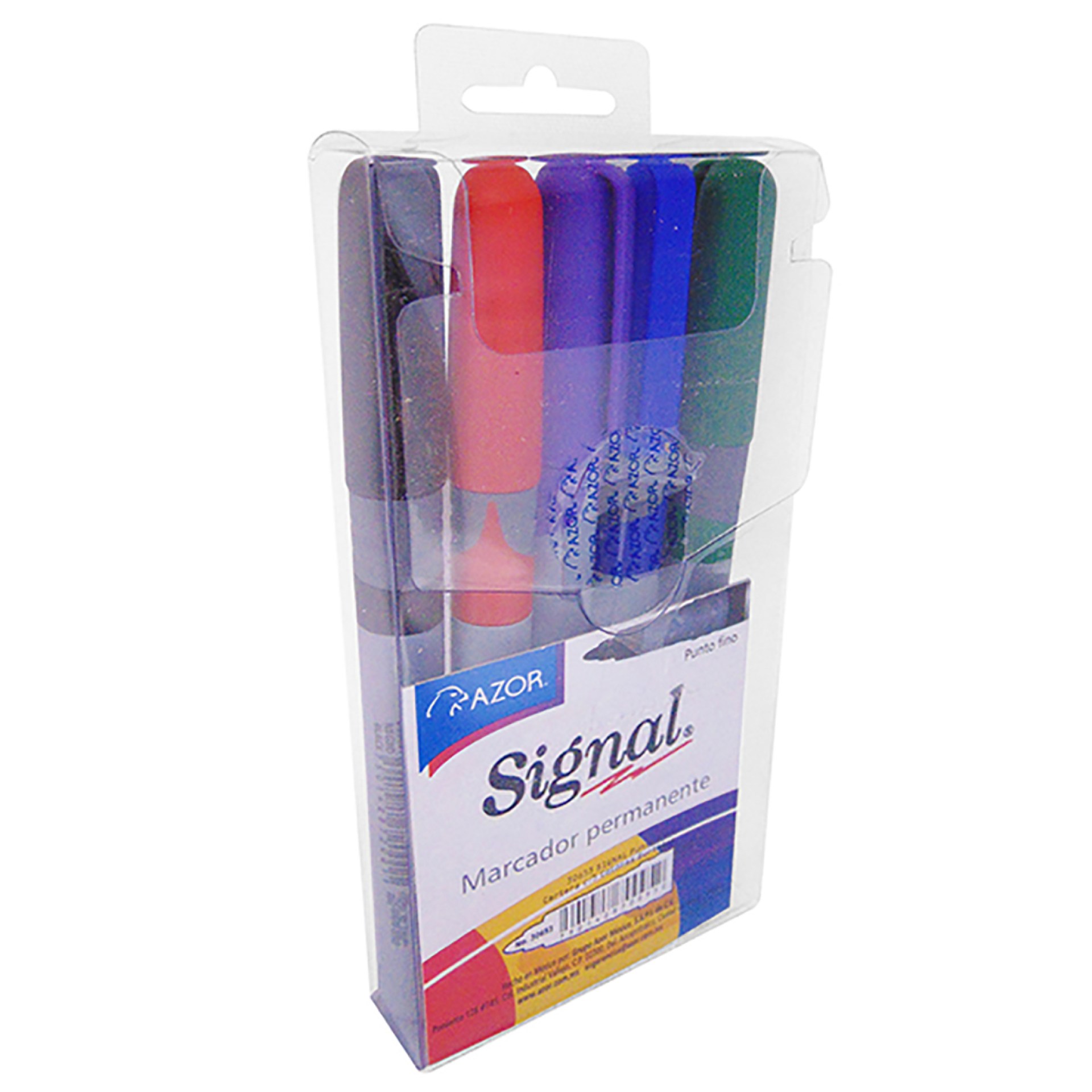 Marcador Permanente AZOR SIGNAL 30653 Estuche. Paquete con 5 Piezas. Negro – Rojo, Azul, Verde y Violeta.