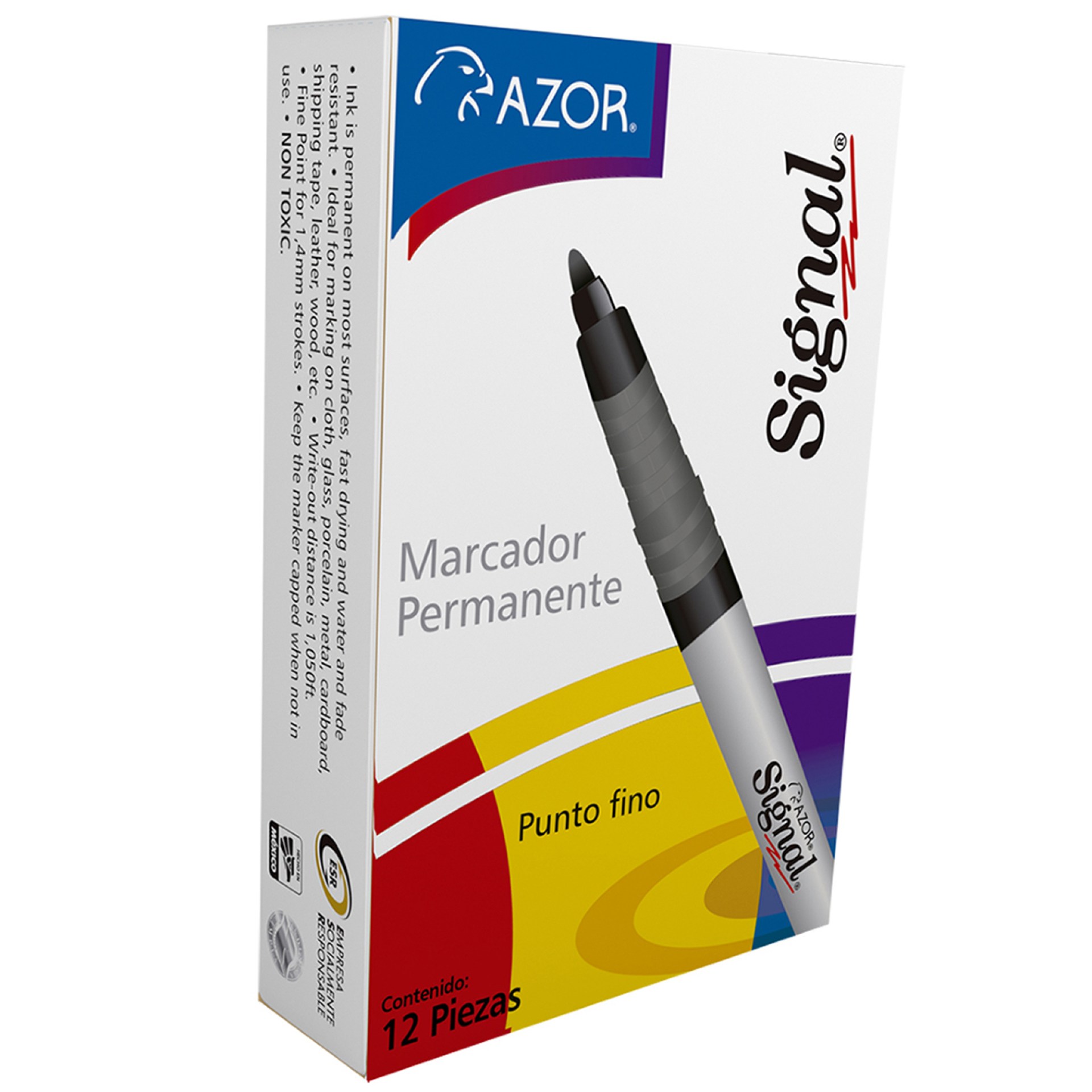 Marcador Permanente AZOR SIGNAL 30007 Café. Punto Fino. Paquete con 12 piezas. –