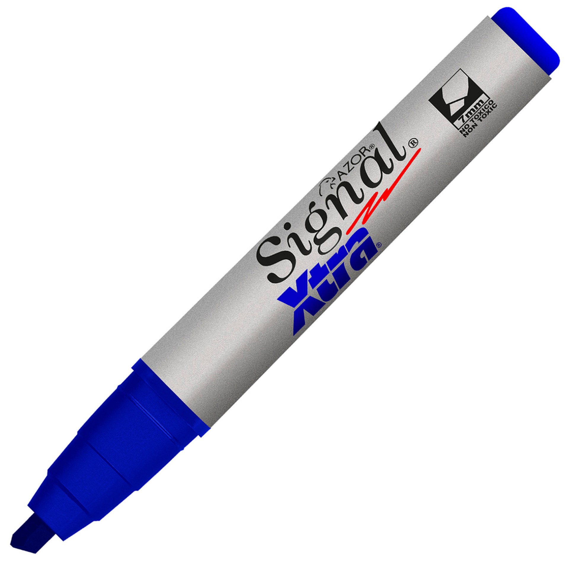 Marcador AZOR SIGNAL 40003 XTRA Color Azul Punta Cincel 6mm 300 Mts NO TOXICO C/12 Piezas –
