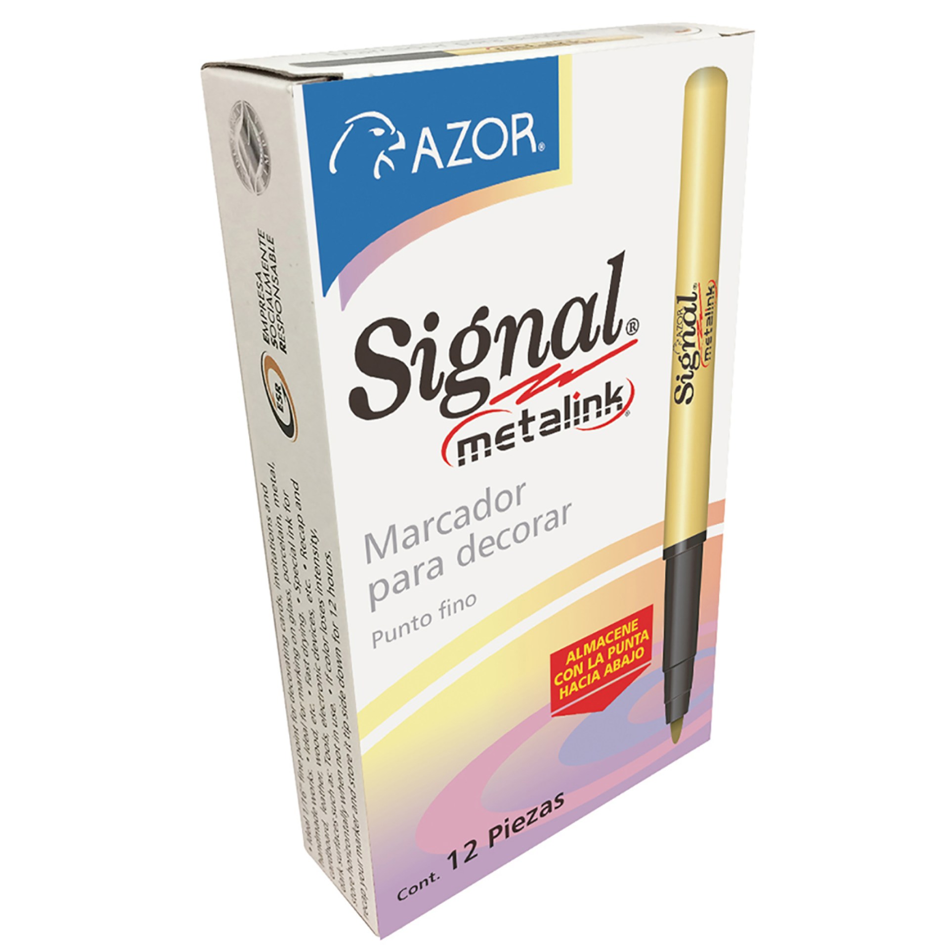 Marcador AZOR SIGNAL 30010 METALINK Plata. Punto fino. Paquete con 12 piezas. –