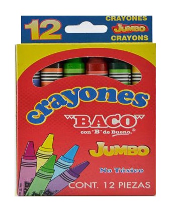 Crayones BACO JUMBO 65483. Surtido con 12 Piezas Colores Variados. –