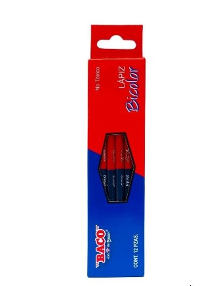 Lápiz Bicolor BACO 55408 Azul – Rojo Caja con 12 Piezas –