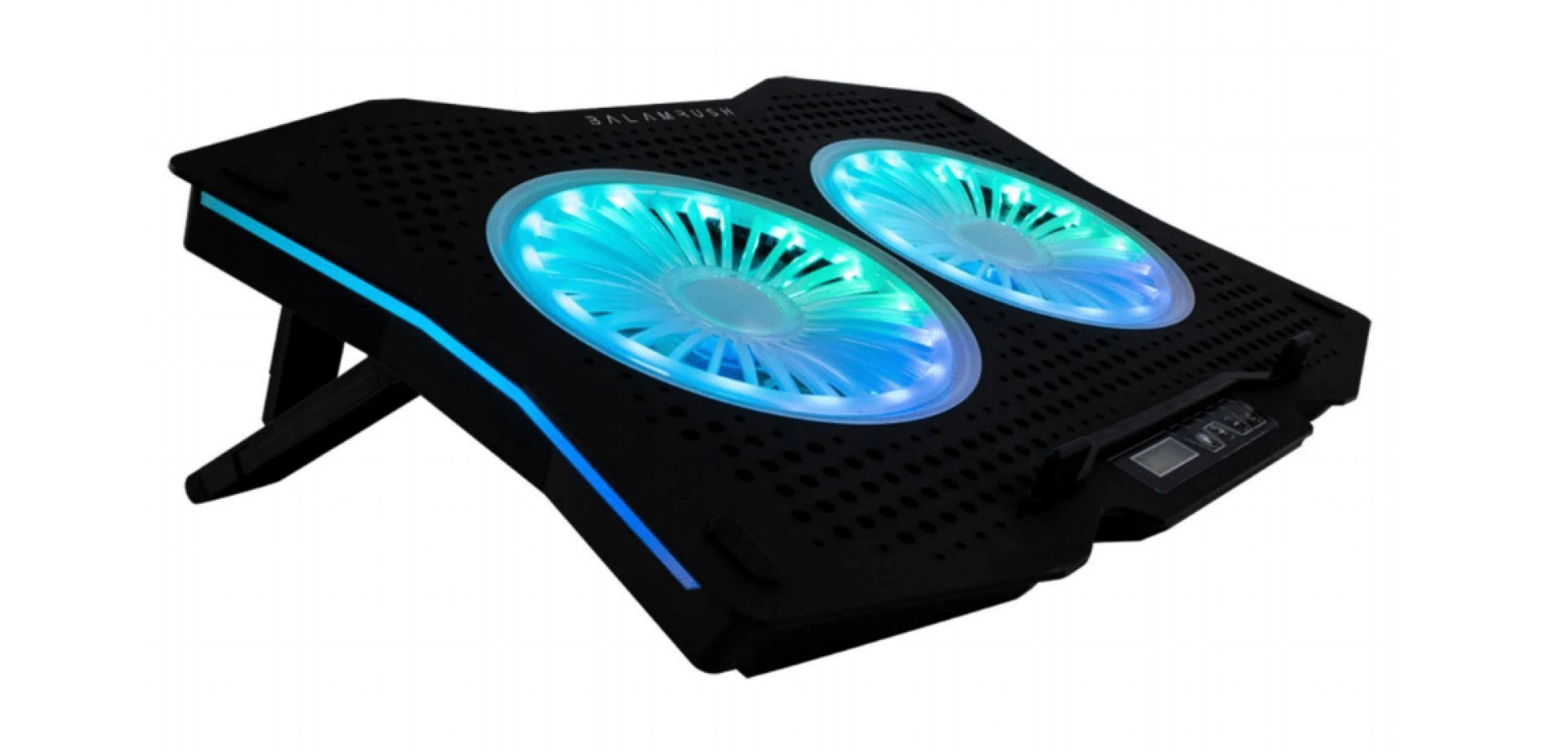 Base Enfriadora Balam Rush BR-931304 – Negro, Compatible con Laptop de 15.6- 17 Pulgadas, 2 Ventiladores de 11.5 cm. Iluminación RGB, Display LCD