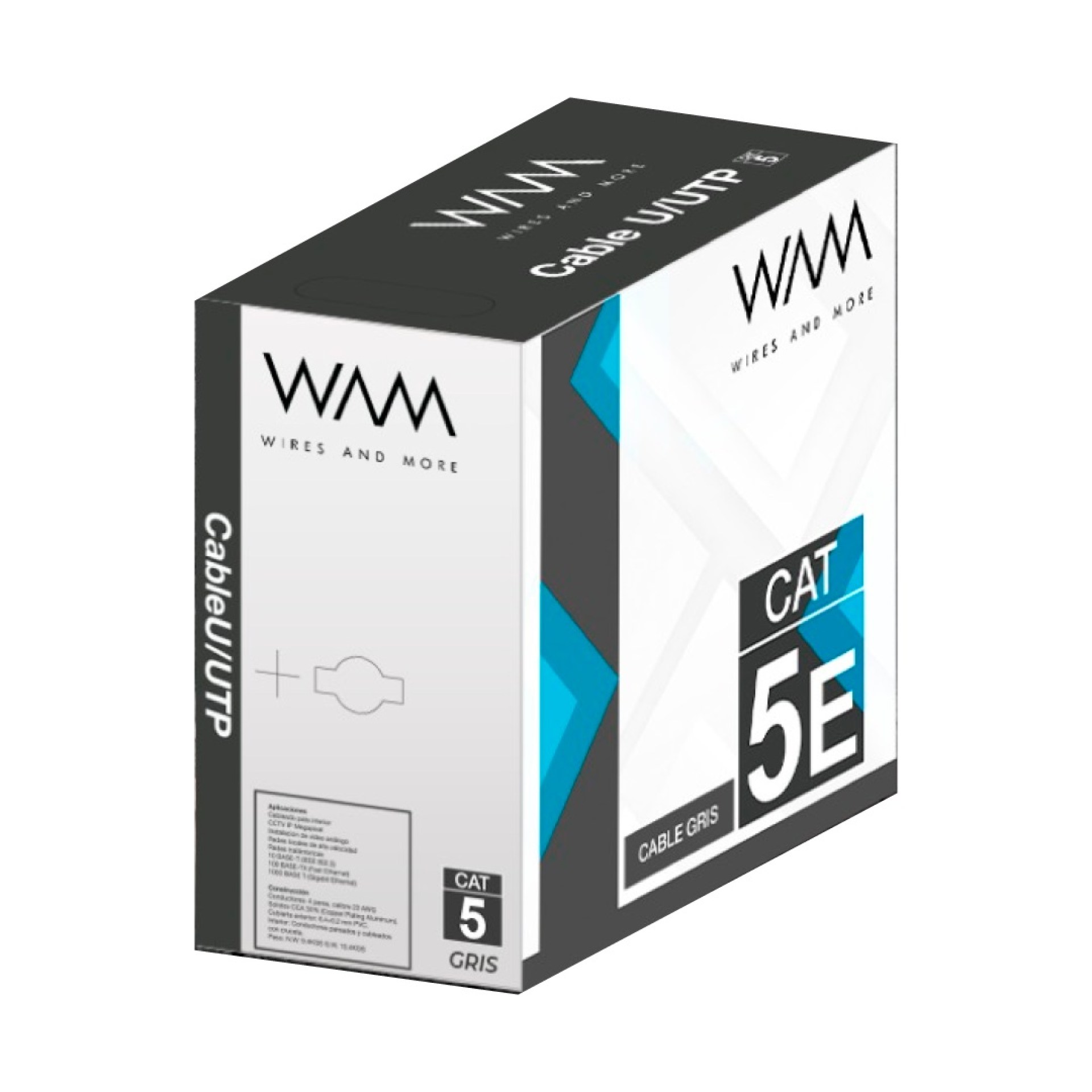 Cable UTP CAT5e para interior – 4 pares, 24 AWG, bobina de 305 mts, color gris