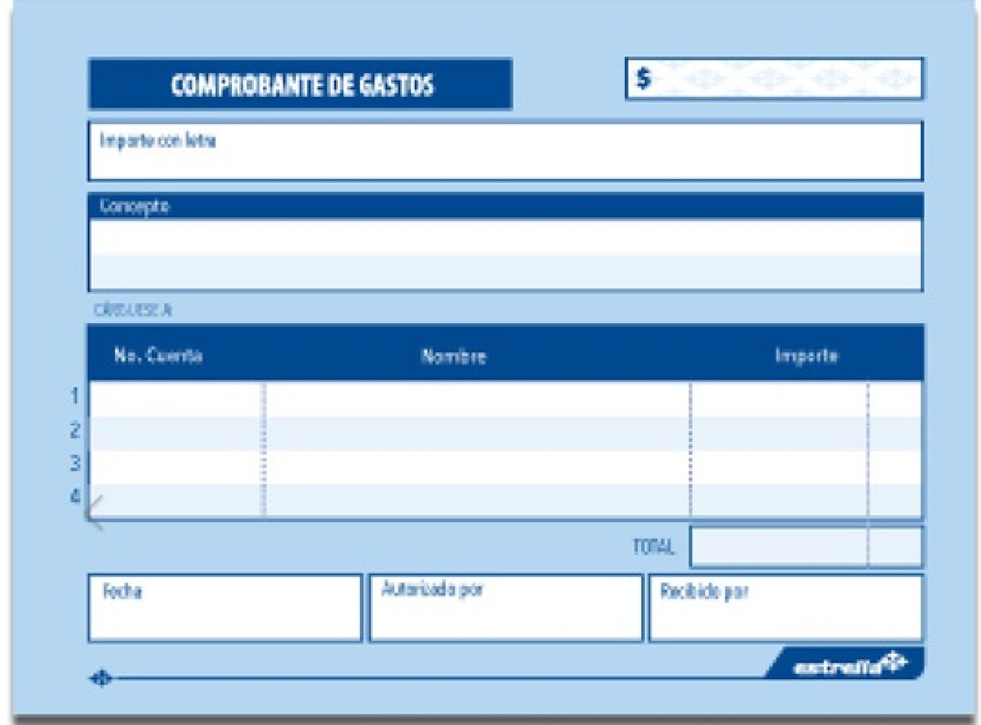 Comprobante de Gastos 50 Hojas  Estrella 0137 – 50 hojas, 13.9 X 10.5 cm