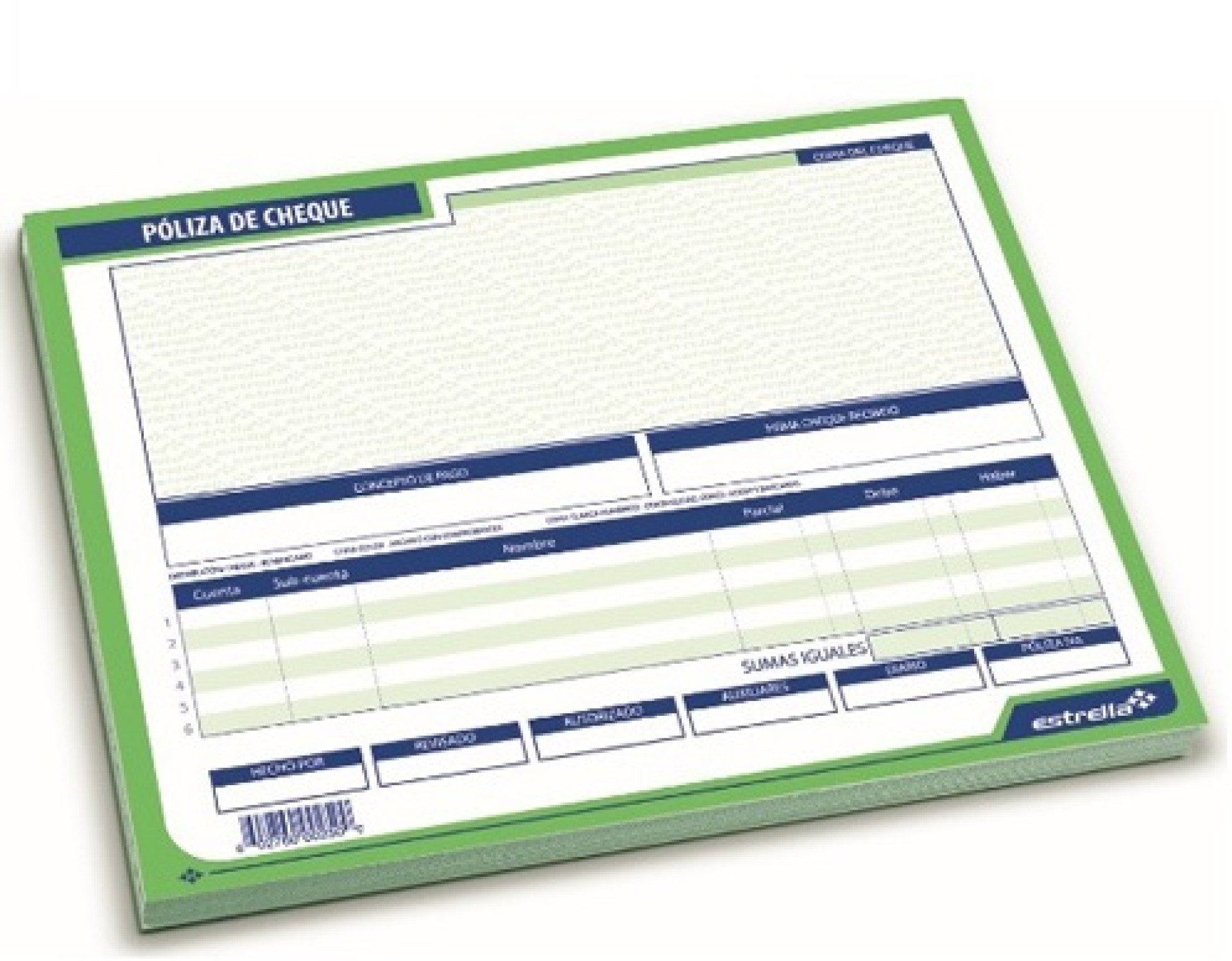 Block Póliza de Cheque ESTRELLA 0250 Tamaño 1/2 Carta 25 Juegos 50 Hojas –