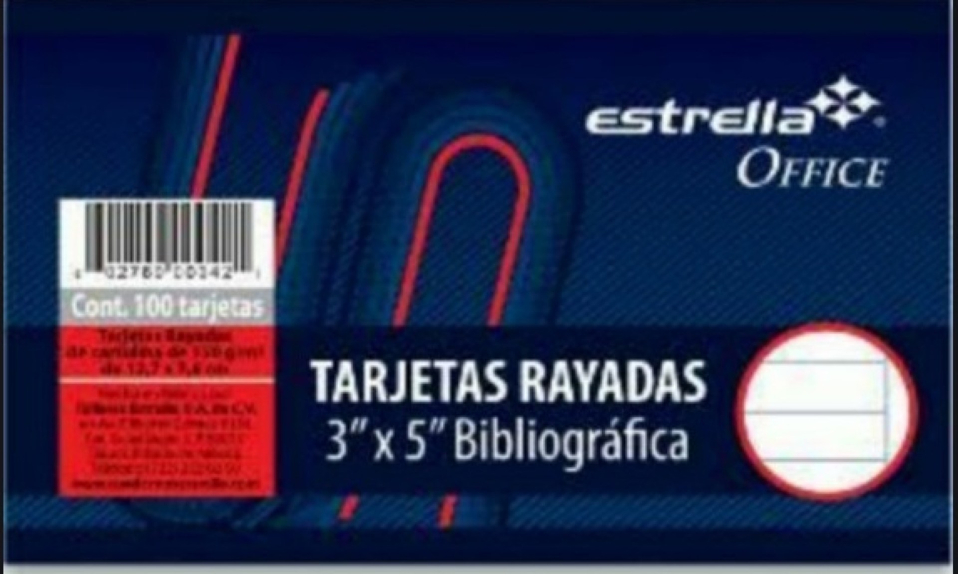 Tarjeta Bibliográfica ESTRELLA 0043 3 x 5 Blanco con 100 Piezas –