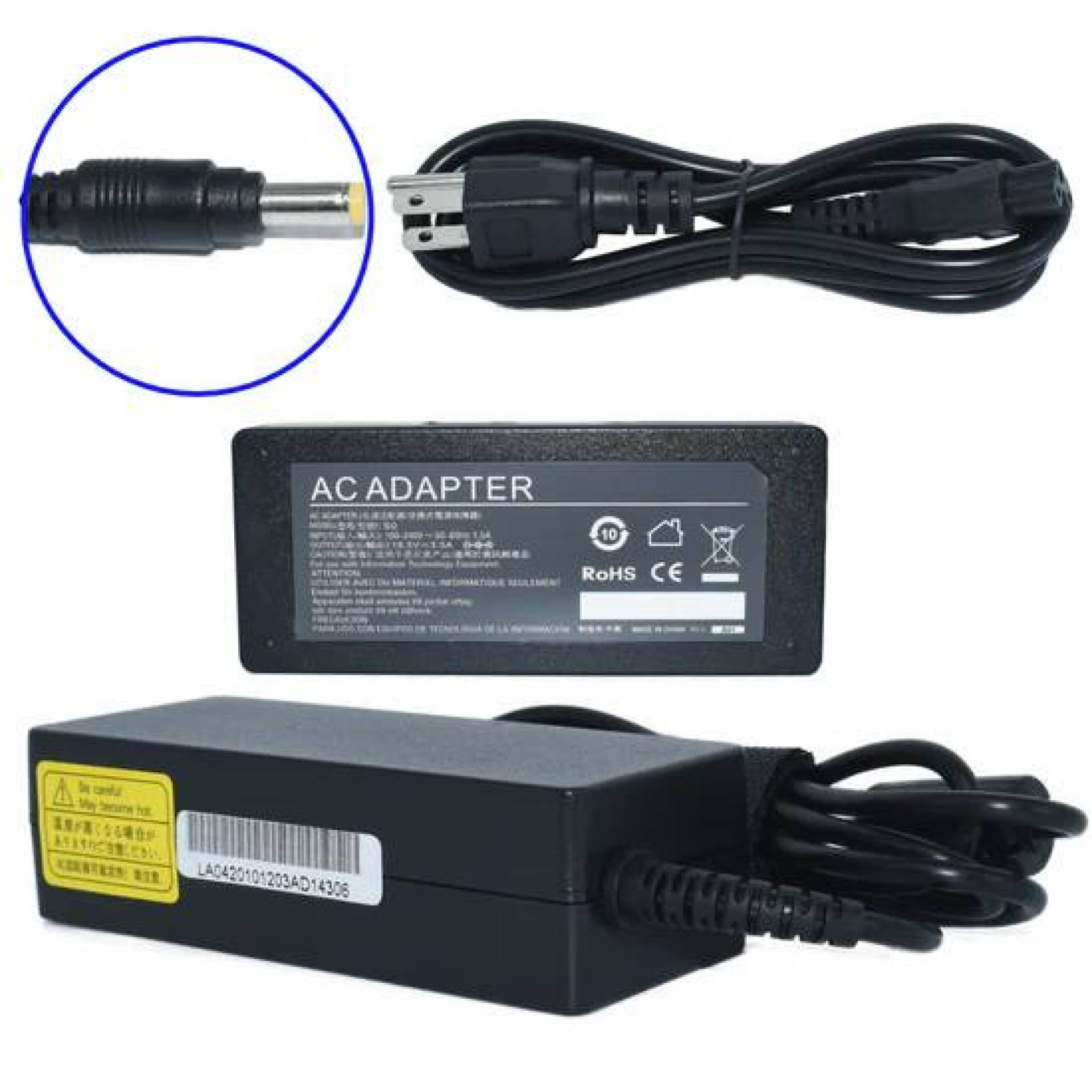 Cargador de Laptop GENERICO 65W AC-HP-Amarilla – 65W – 18.5V, 3.5A, (4.8*1.7) HP, Negro