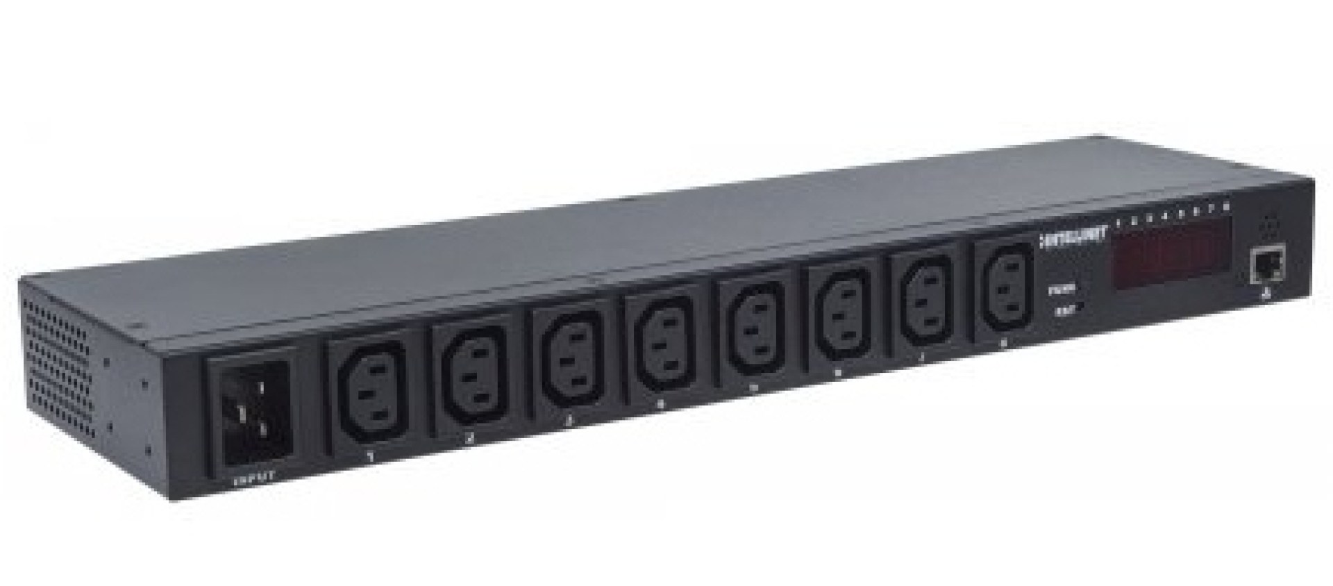 Barra Multicontactos INTELLINET 8 salidas para montaje en rack de 19″ – Metal, Negro, Metal