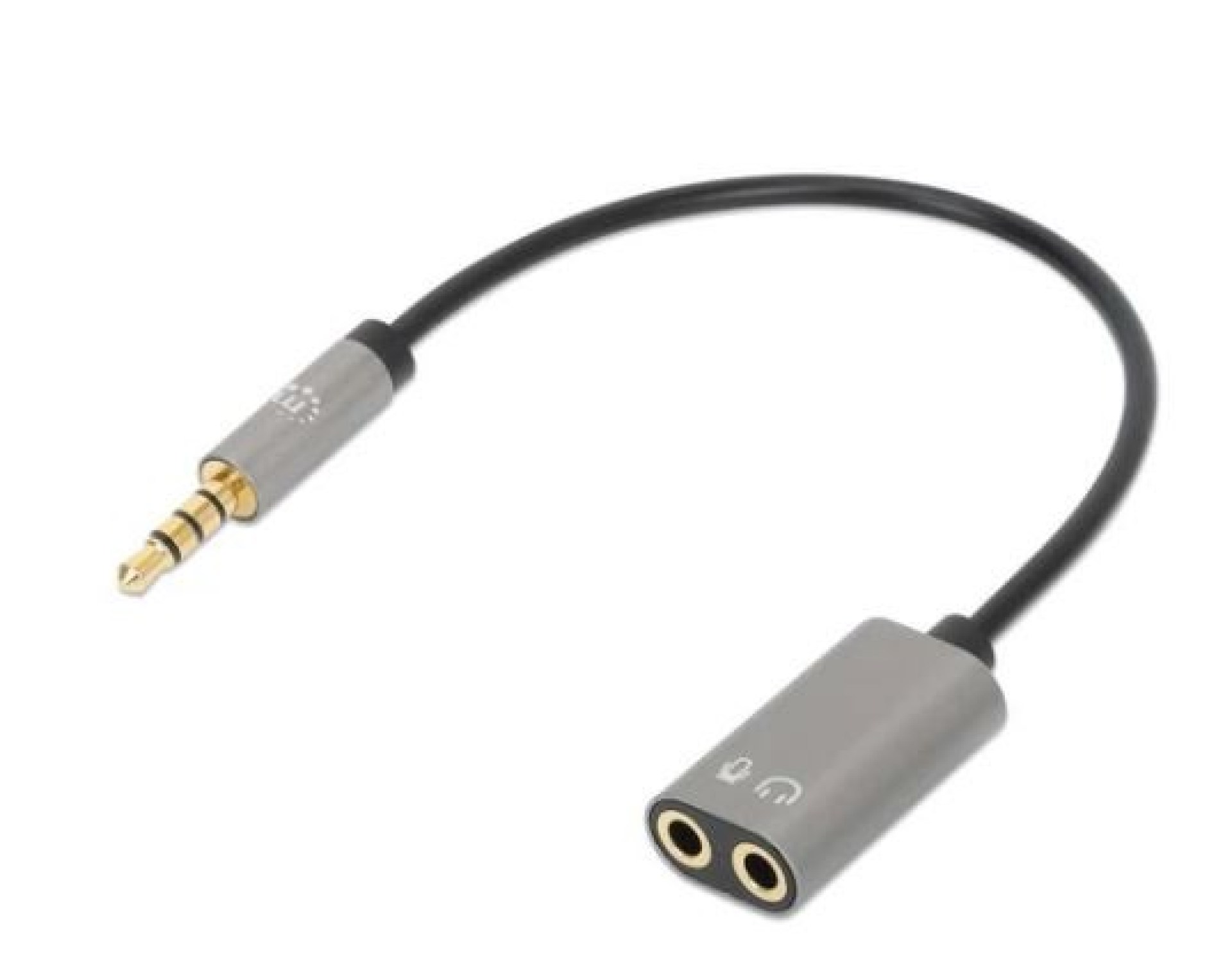 356107 Adaptador Auxiliar en Y de un Plug a 2 salidas 3.5 mm – Conector 3.5 mm macho a 2 x 3.5 mm hembra.