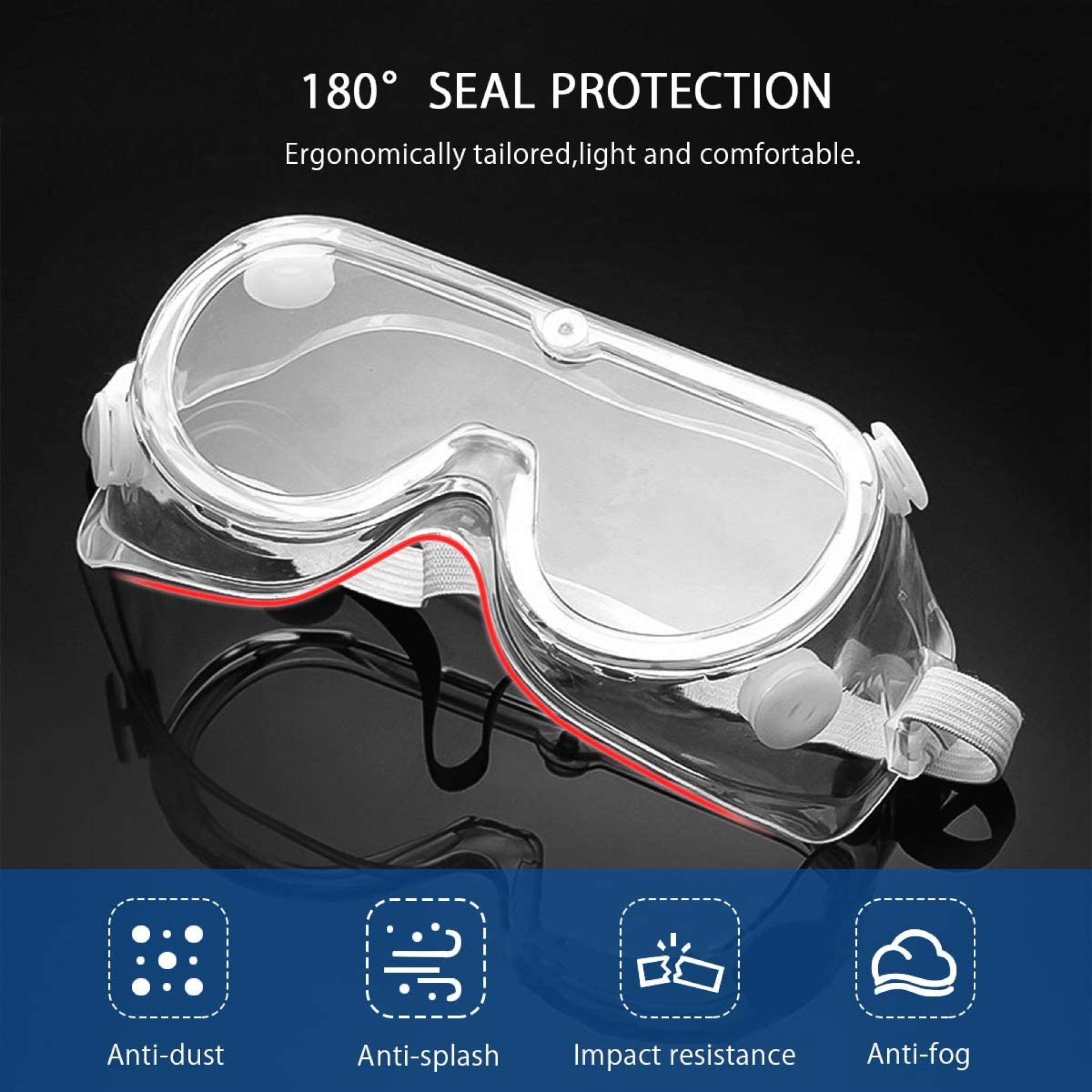 Goggles de protección – GKSA01-B, KSA, 4 válvulas de respiración, grado médico, elástico de sujeción y fijación de sellado para ojos, anti empañante