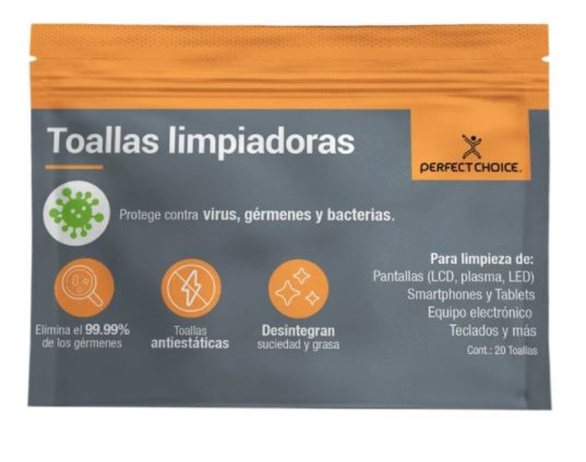 Toallas limpiadoras PERFECT CHOICE – Paños húmedos, LCD/TFT/Plasma