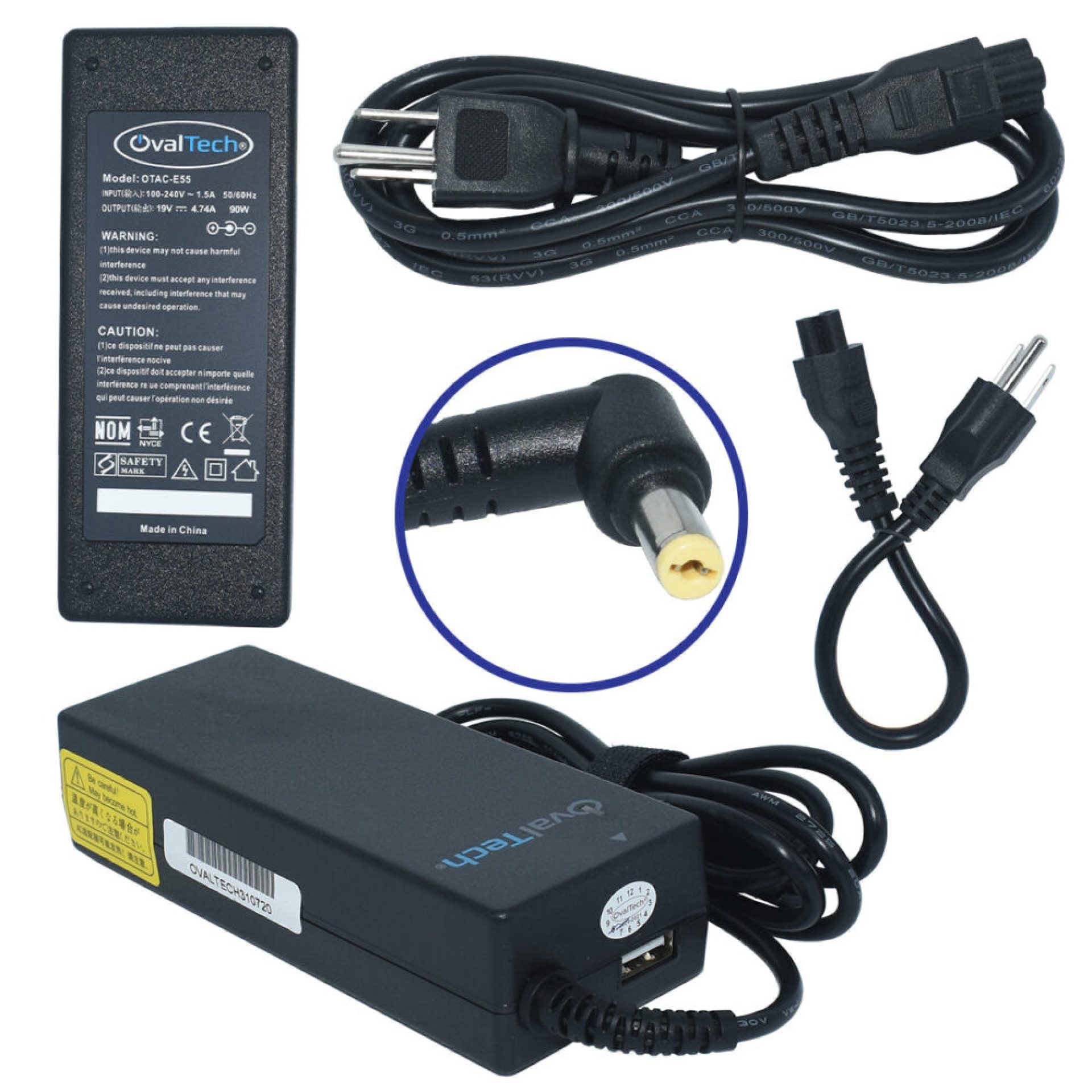 Cargador / Adaptador para Laptop OVALTECH OTAC-E55 de 90W 19V 3.42A (5.5*1.7) –