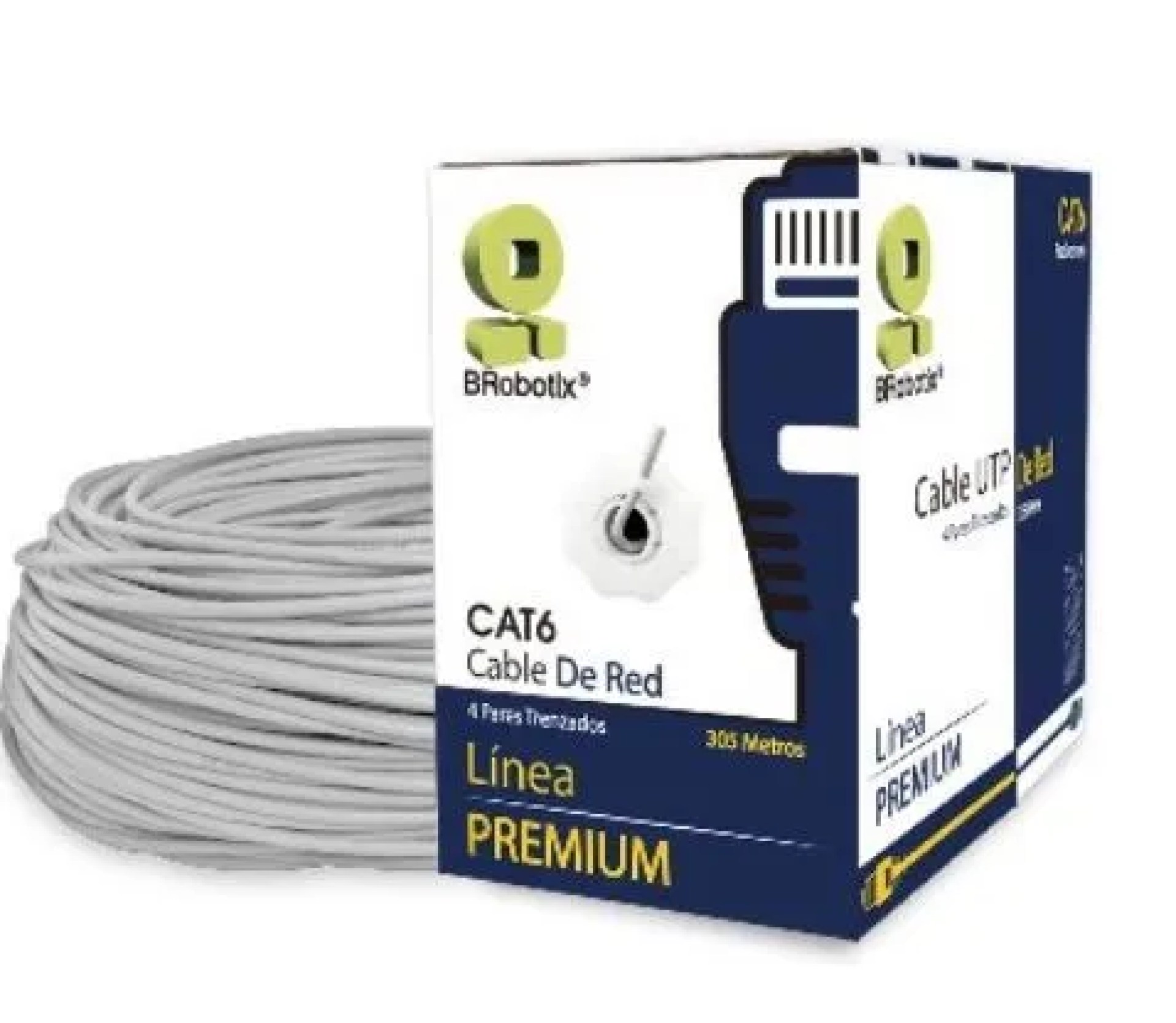 Bobina UTP – Cat6, 305 m, Interior, Gris, CCA, BROBOTIX 062435
