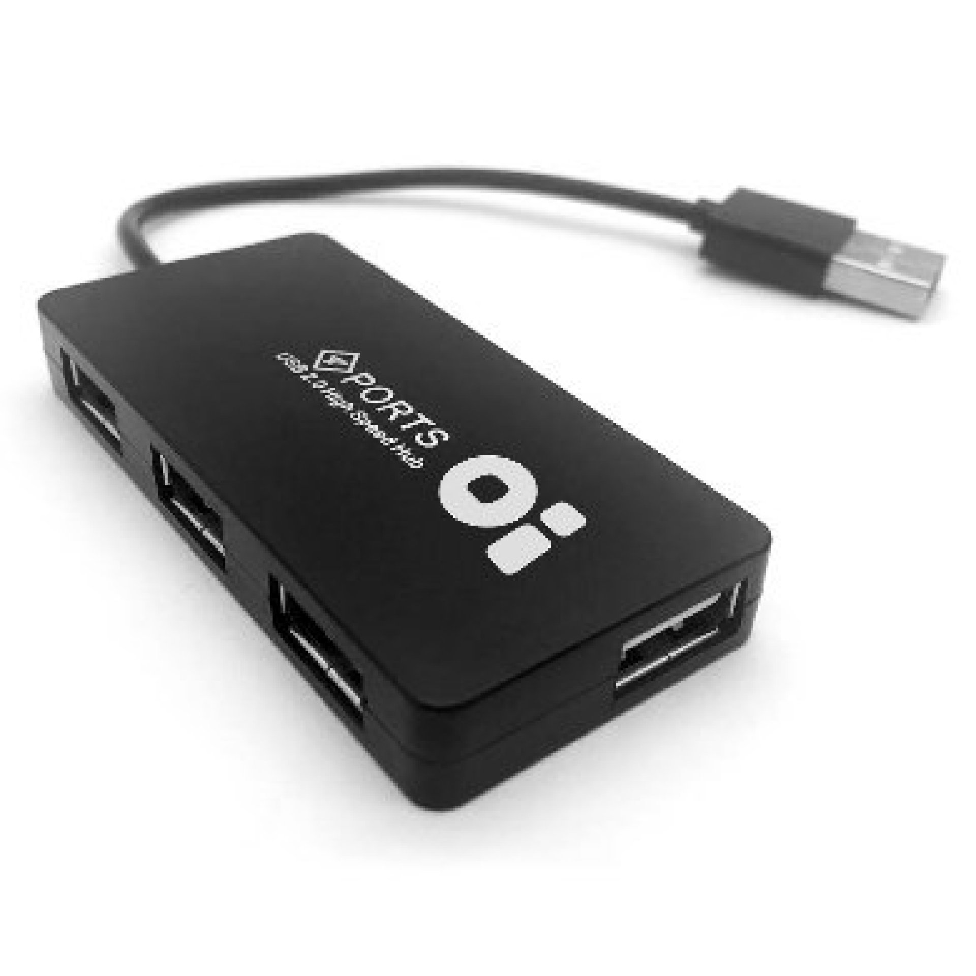 Hub USB V2.0 – LARGE, 4 Puertos, Negro, BROBOTIX 180455