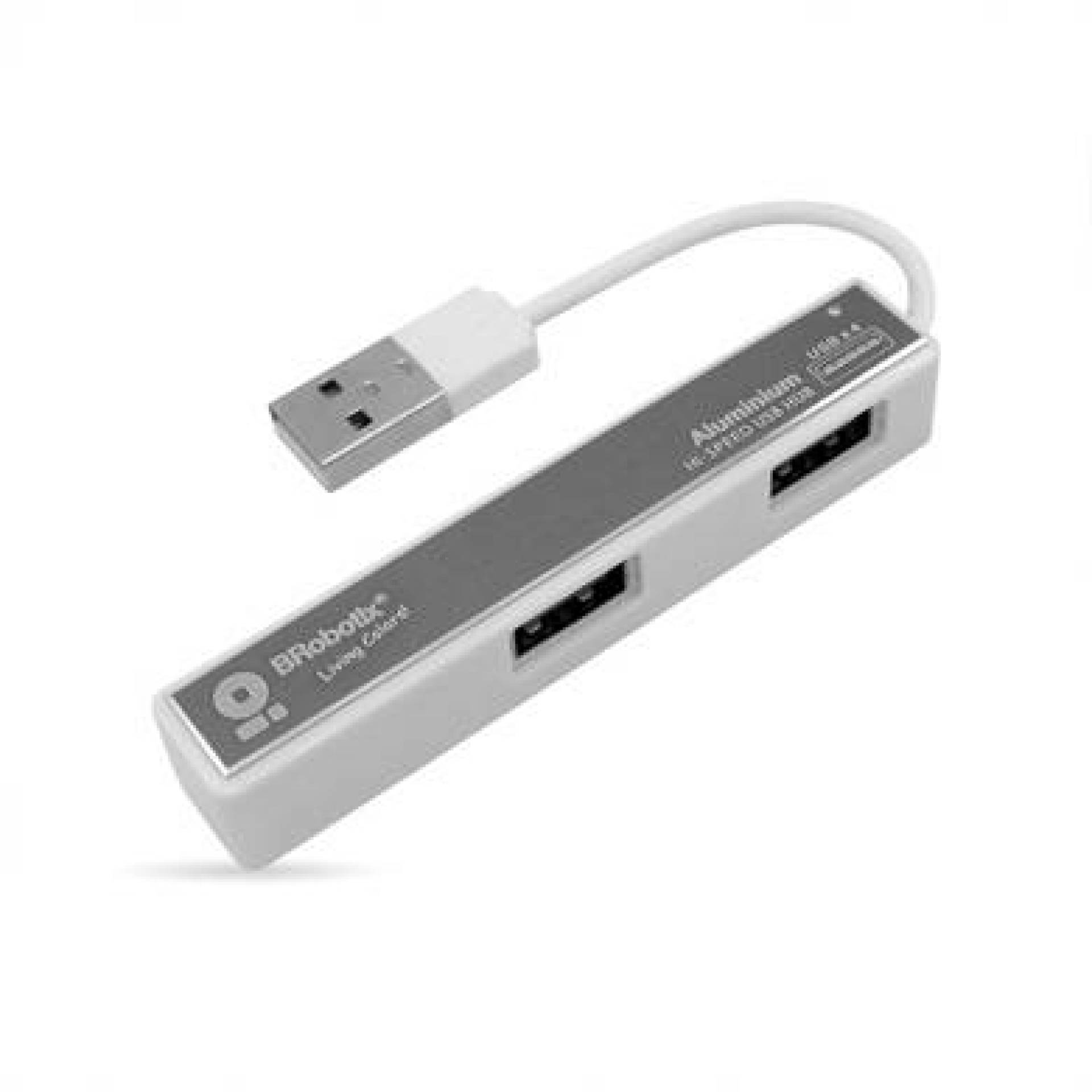 Hub USB V2.0 – SMALL, Compacto, 4 Puertos, Plata, BROBOTIX 180727-5