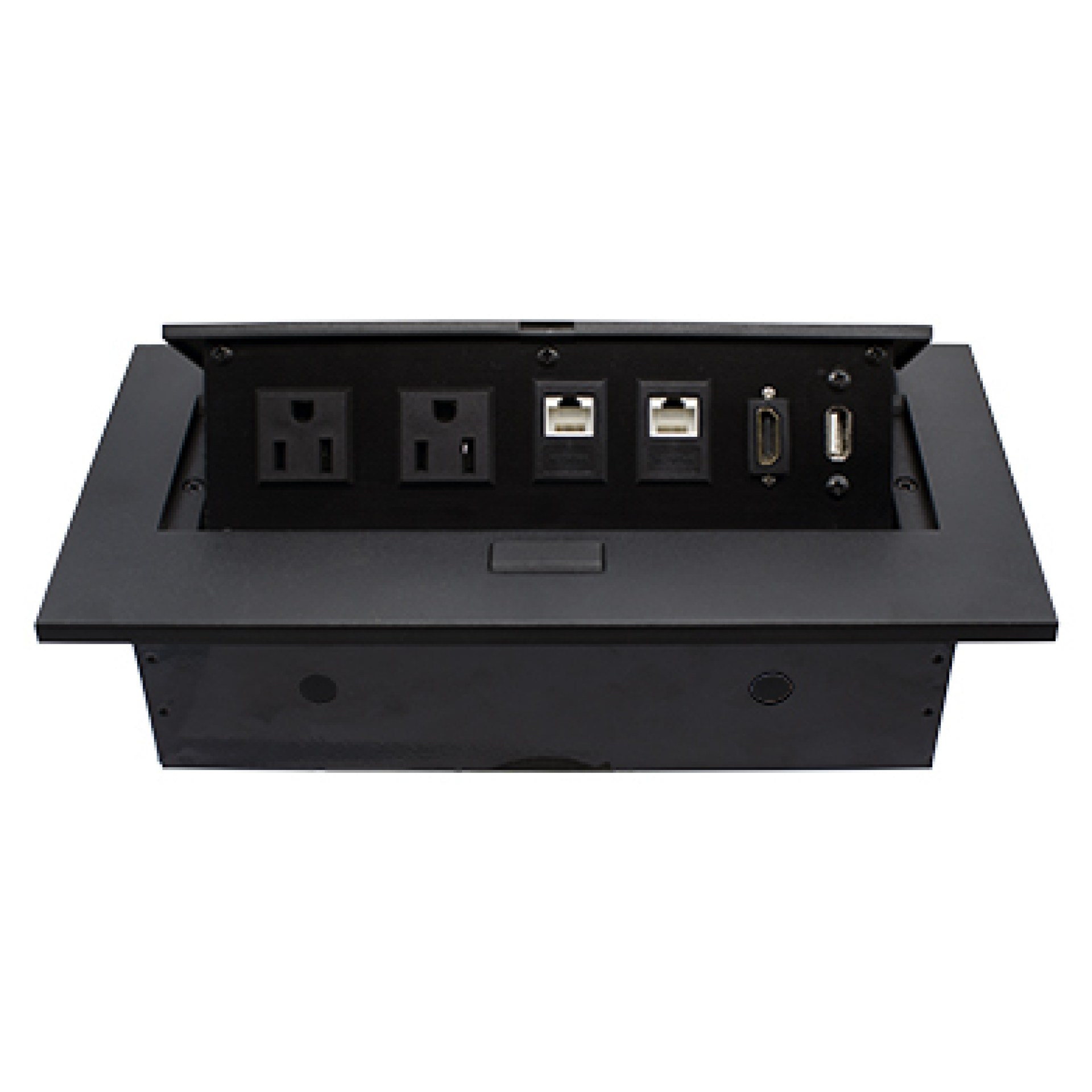 Caja de Mesa – RJ45 Cat 6, HDMI, USB V2.0, Nema 5-15R, Negro, BROBOTIX 170906