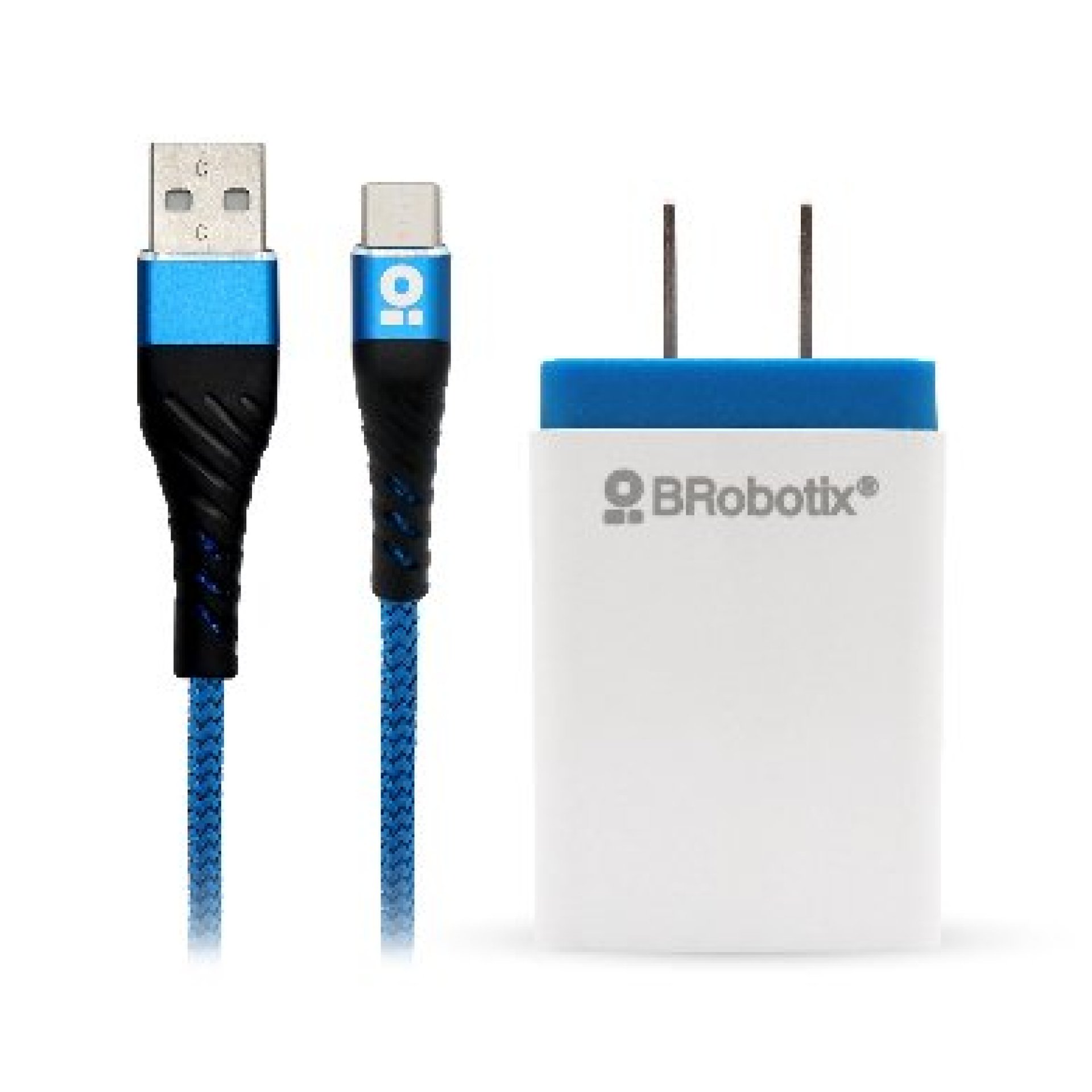 CARGADOR BROBOTIX USB C/CABLE TIPO C CARGA RÁPIDA 963332 – Blanco – Azul, Pared, 5 V, 1 Puerto USB V3.0