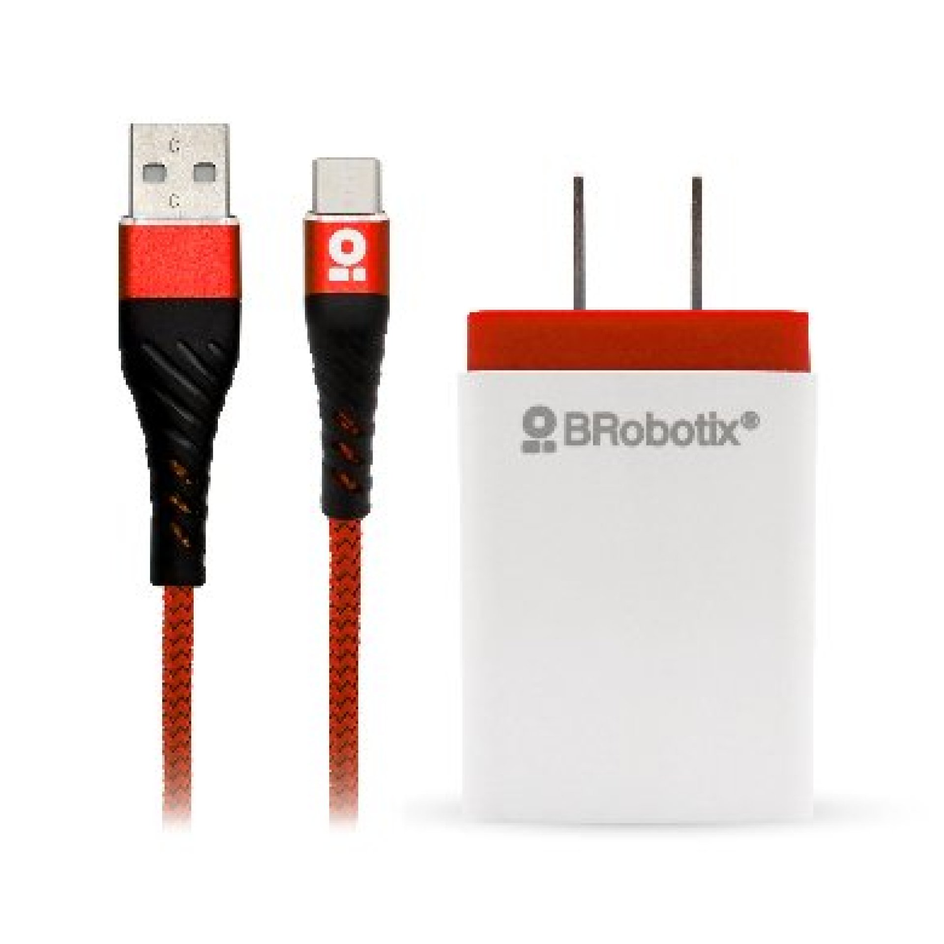 CARGADOR  BROBOTIX USB C/CABLE TIPO C CARGA RÁPIDA – Rojo, Pared, 5 V, 1 Puerto USB V3.0
