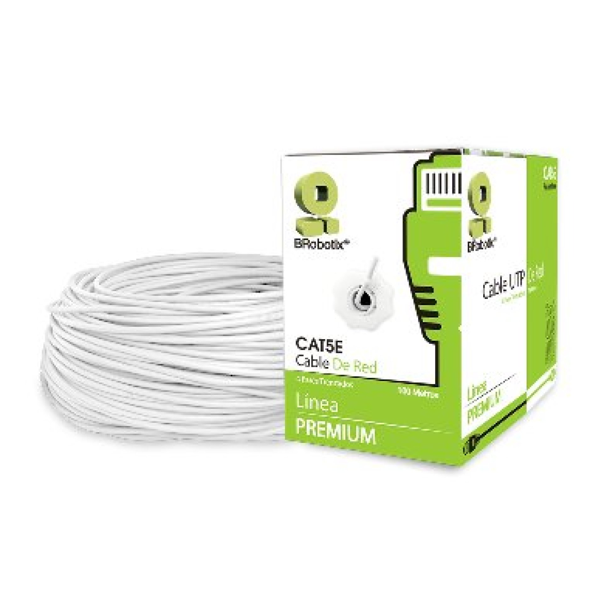 Bobina UTP – CAT5e, 100 m, Interior, Blanco, CCA, en Caja Protectora, c/Tubo Despachador, Metreada, Ideal p/RED / CCTV, BROBOTIX 400052B