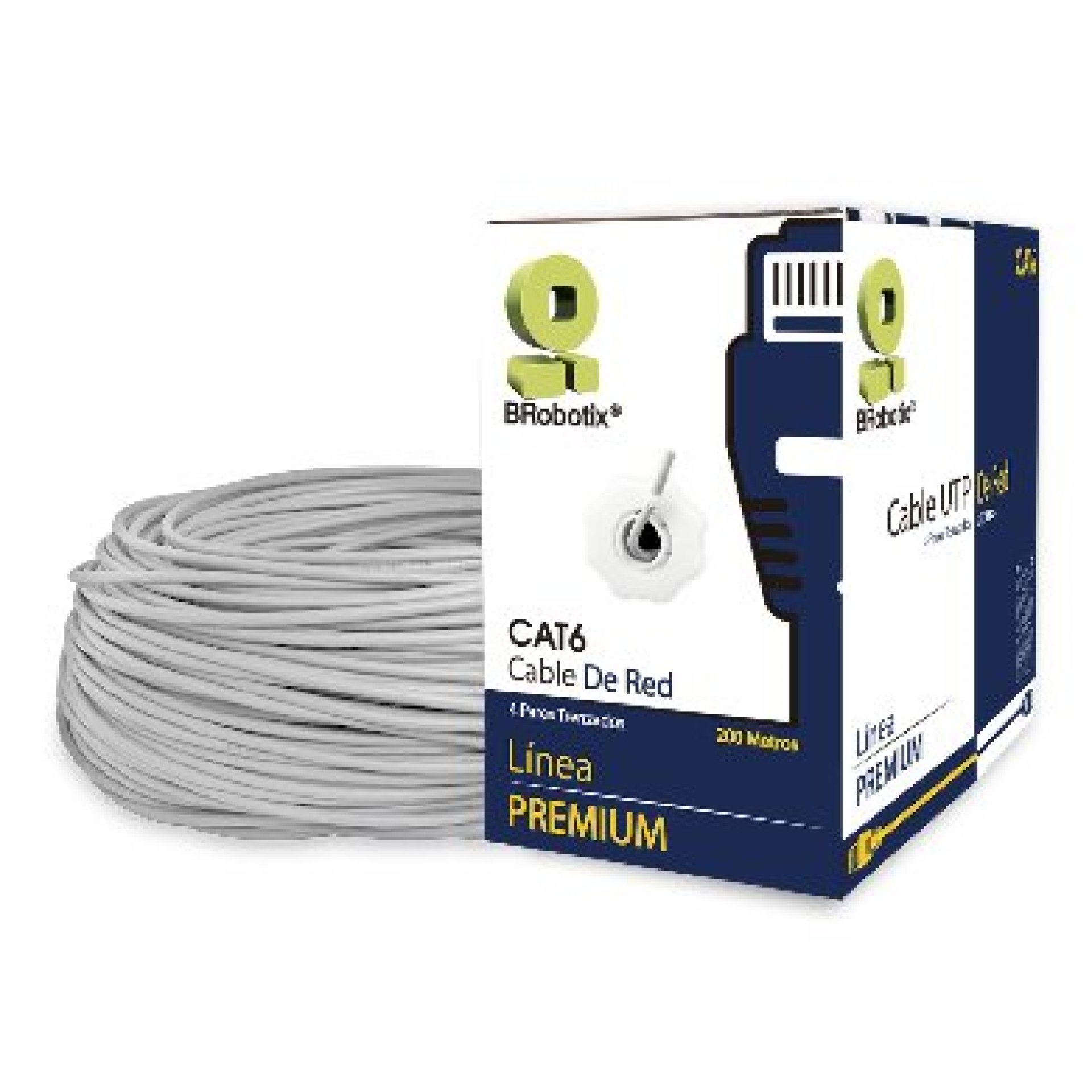 Bobina Cat 6 BROBOTIX 651190 – 200 mts, Gris, Interior, Cat6, CCA