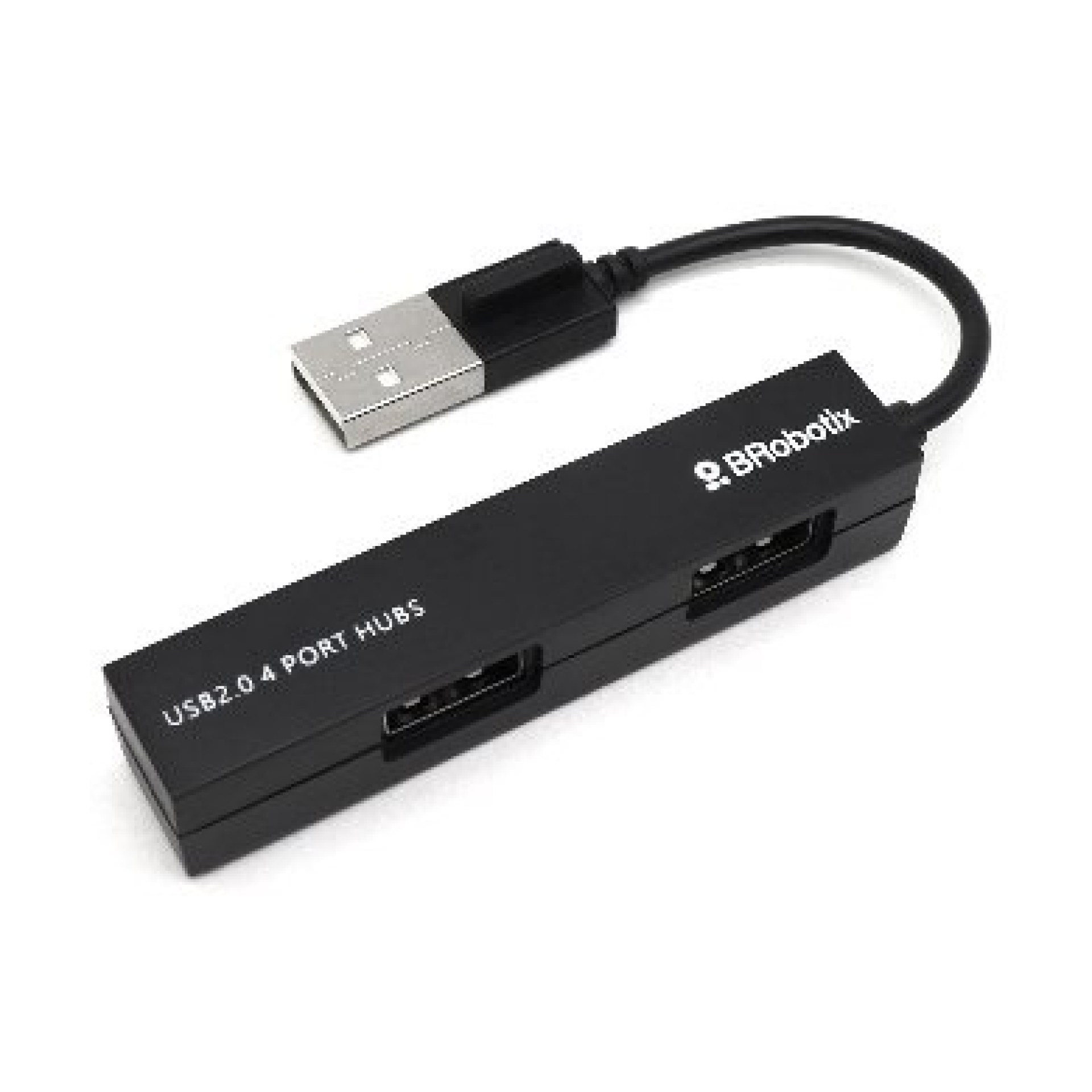 Hub USB V2.0 – Compacto, 4 Puertos, Negro  BROBOTIX 497677, USB V2.0, 4 puertos, 480 Mbit/s, Negro