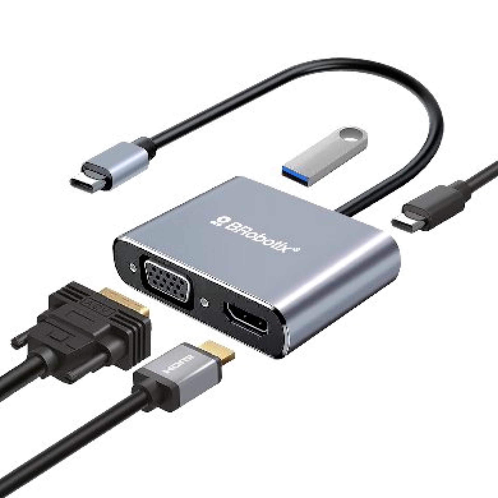Docking Station USB C – 4 EN 1, HDMI/USB A/USB C/VGA. BROBOTIX 6000687