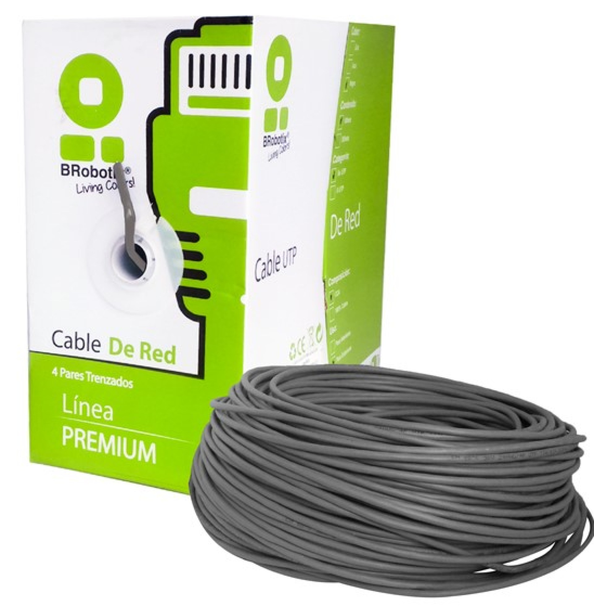 Bobina UTP – CAT5e, 100 m, Interior, Gris, CCA, en Caja Protectora, c/Tubo Despachador, Metreada, Ideal p/ RED / CCTV, BROBOTIX 400052G