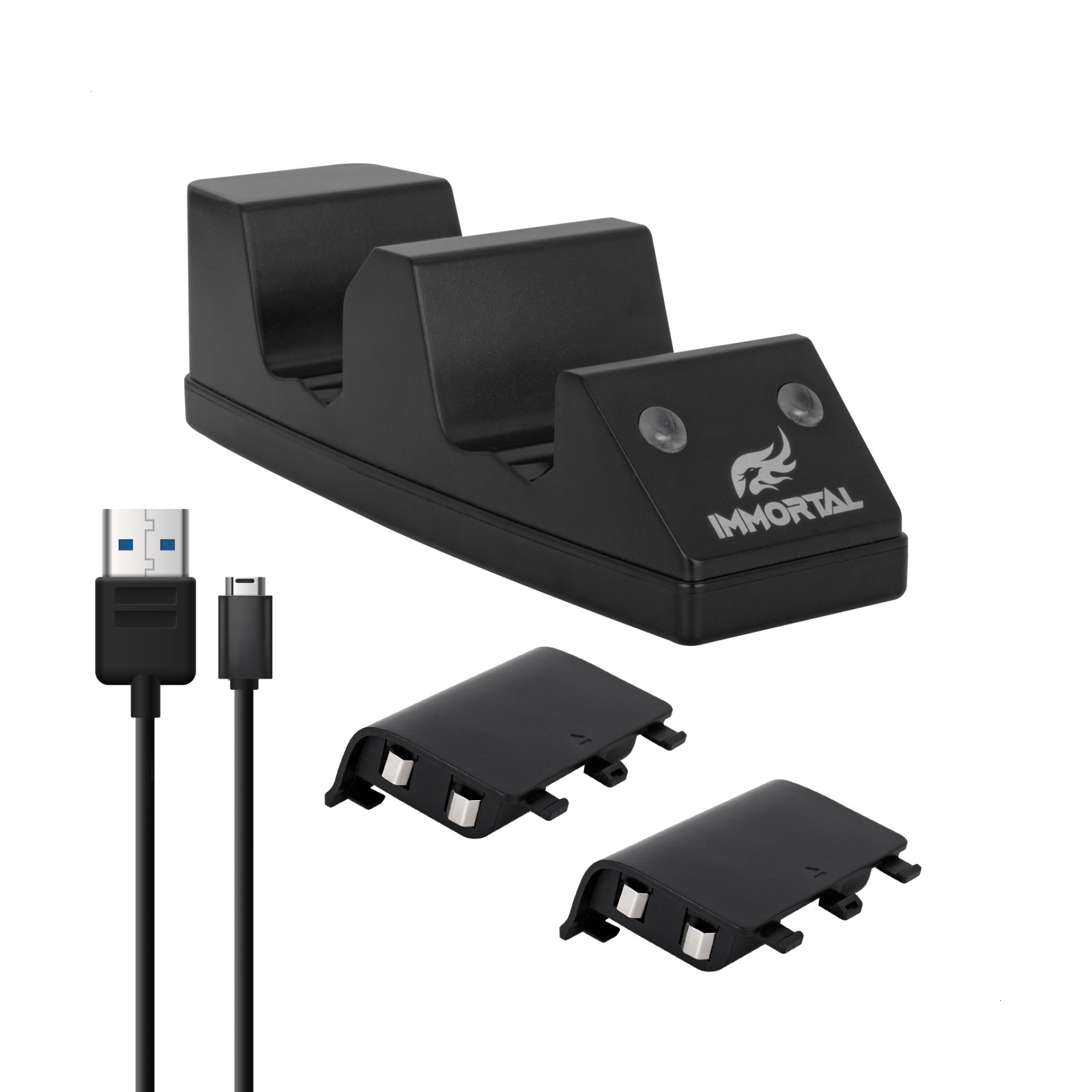 Immortal Cargador dual para Xbox One con 2 baterias 12mAh – egos, 4xUSB 65x70x250mm, 1 año de garantía