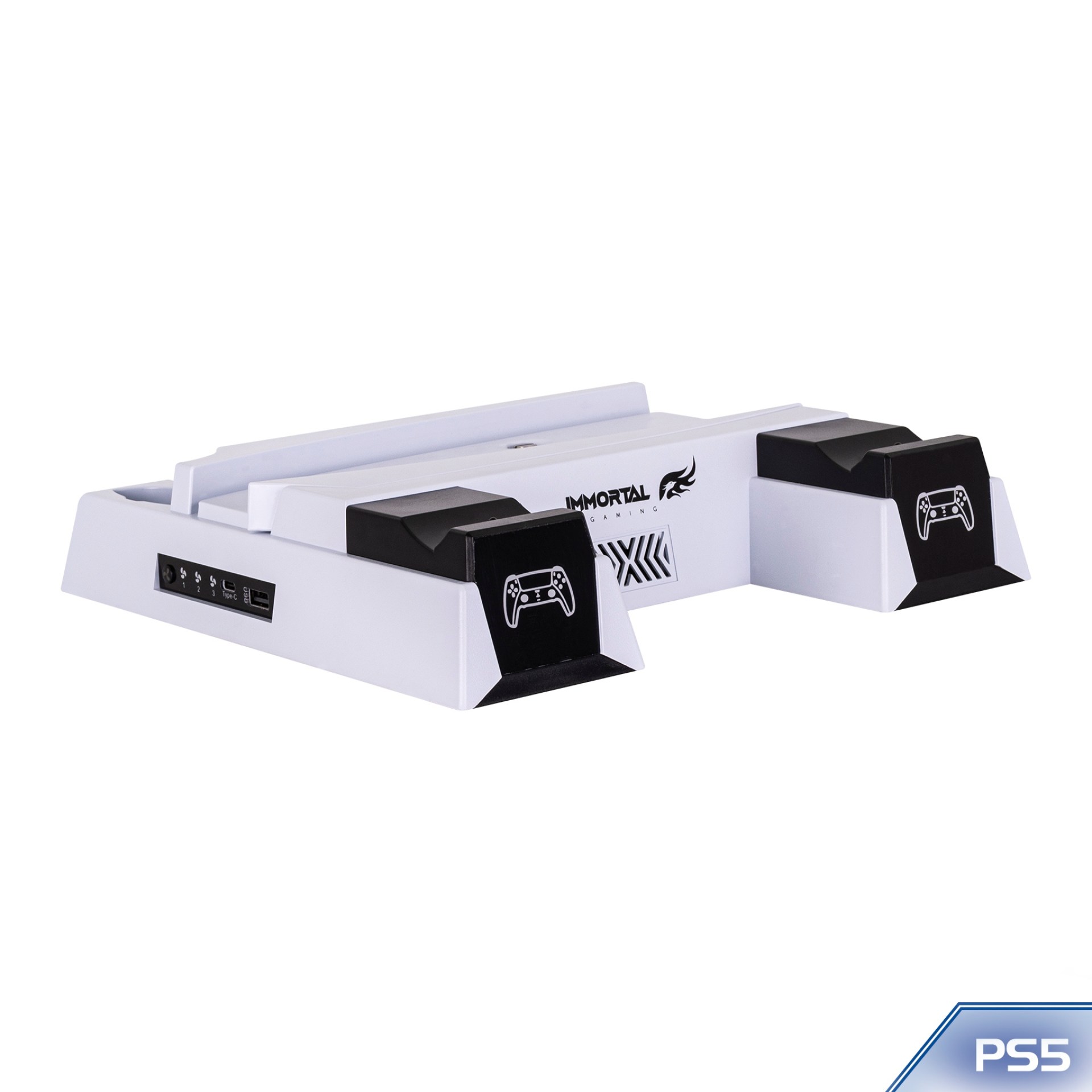 Immortal Base enfriadora con cargador dual PS5 3 ventiladores USB-C – USB 2.0, espacio para juegos 257x257x57mm 1 año de garantía