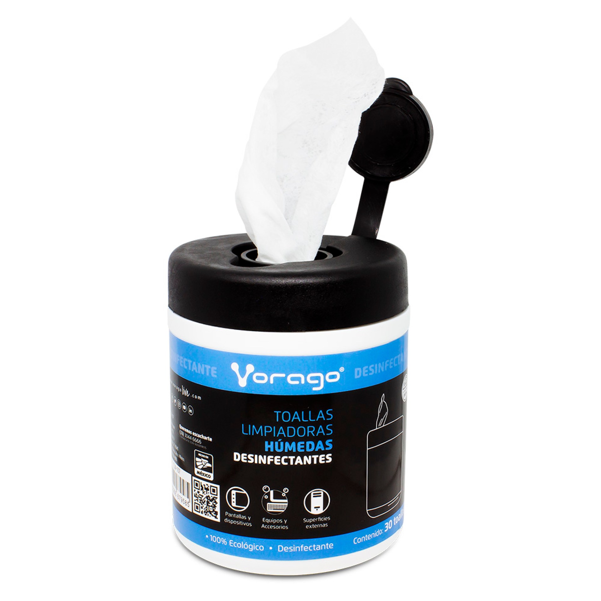 Toallas Vorago CLN-107 humedas desinfectantes bote 30PZ –