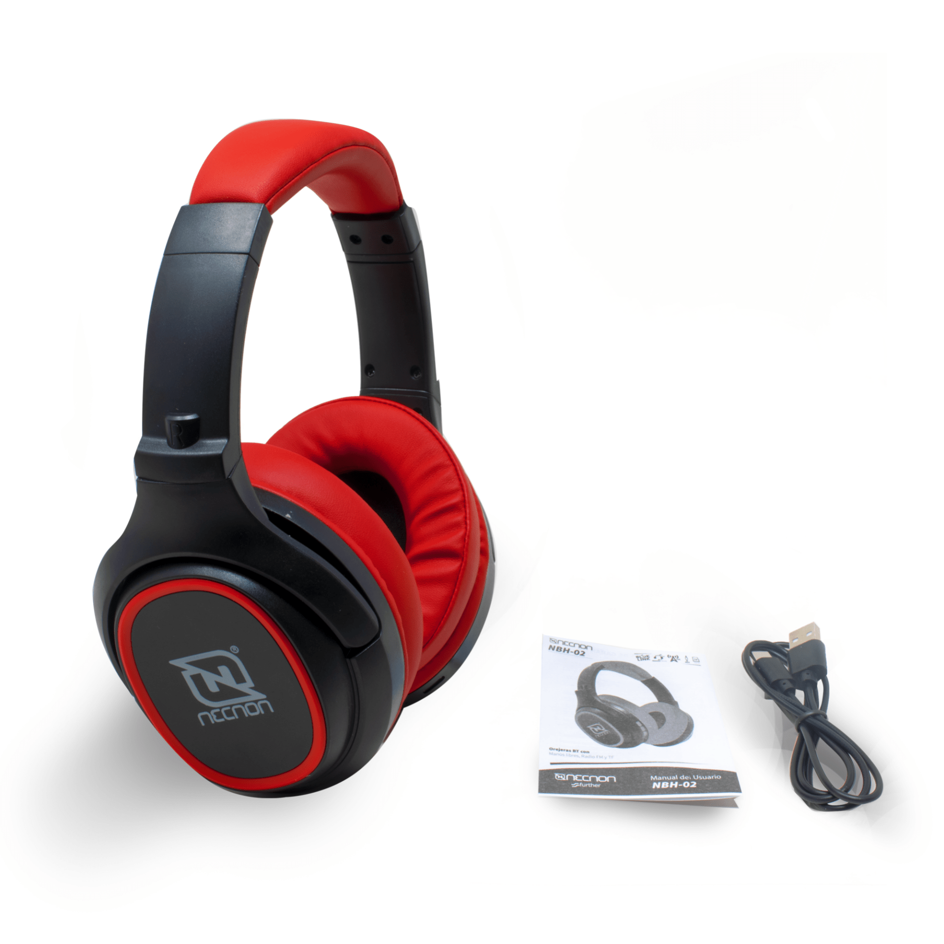 AUDIFONOS OVER-EAR BLUETOOTH NBH-02 SIMULACION CANCELACION DE RUIDO 3.5MM RADIO FM MICRO SD 3.5MML MANOS LIBRES TYPE C ROJO –
