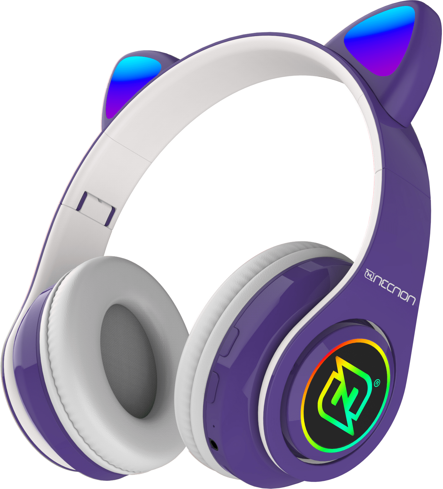 AUDIFONOS ON-EAR BLUETOOTH NBH-07 CON OREJAS LUZ RGB RADIO FM MICRO SD 3.5MML MANOS LIBRES MORADO –