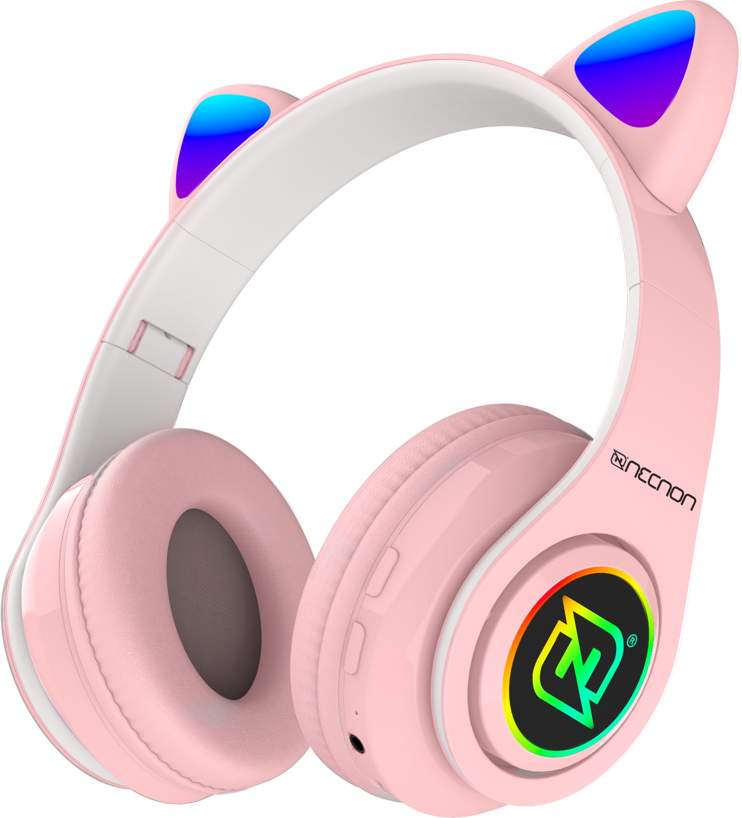 AUDIFONOS ON-EAR BLUETOOTH NBH-07 CON OREJAS LUZ RGB RADIO FM MICRO SD 3.5MML MANOS LIBRES ROSA –