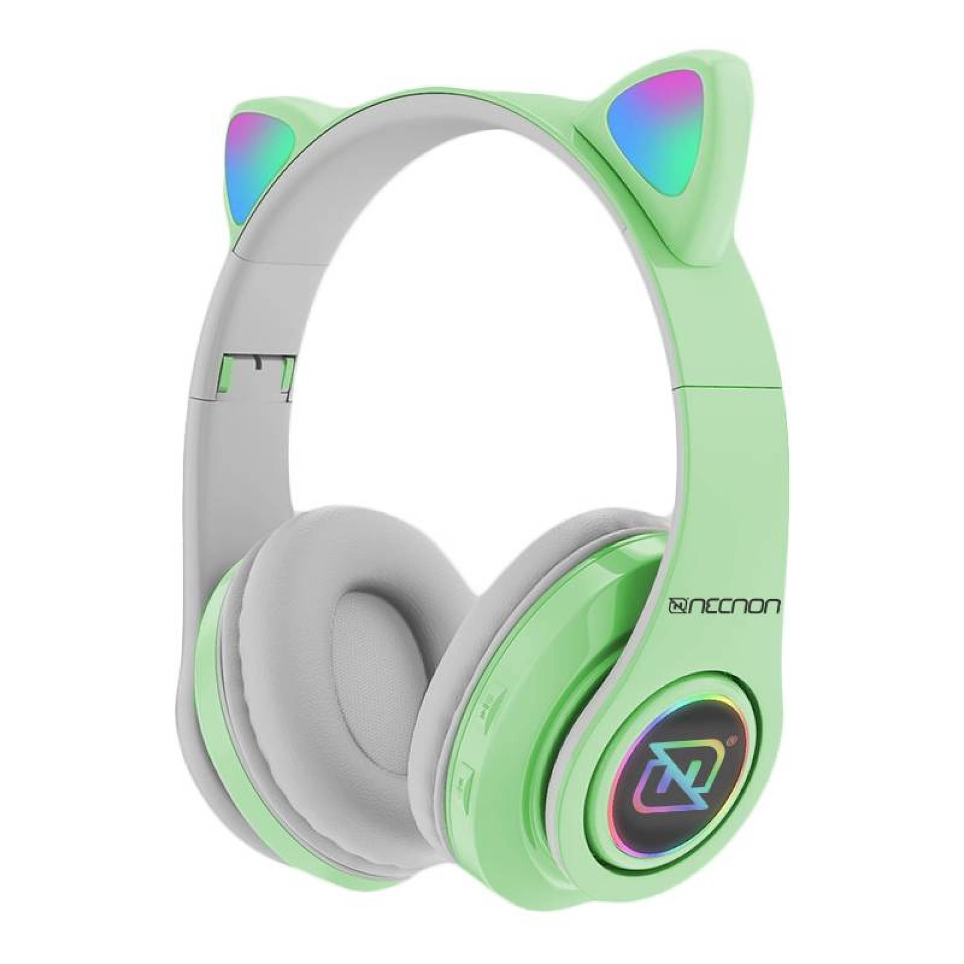 AUDIFONOS ON-EAR BLUETOOTH NBH-07 CON OREJAS LUZ RGB RADIO FM MICRO SD 3.5MML MANOS LIBRES VERDE –