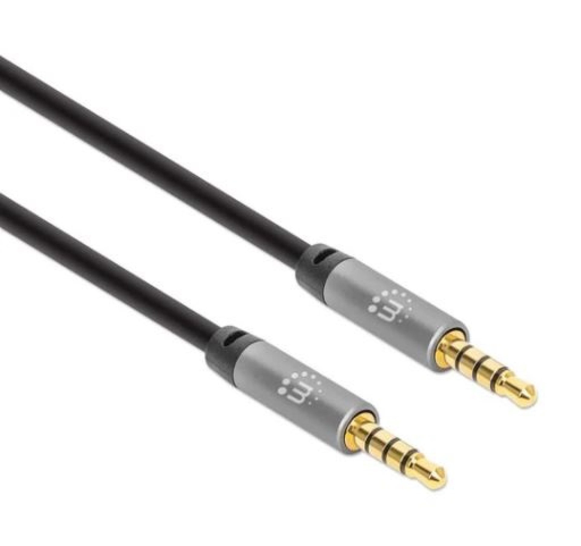 Cable Auxiliar de Audio Estéreo de 3.5 mm MANHATTAN 355988 – 1 m, Macho / Macho, Negro/Plata, Auxiliar