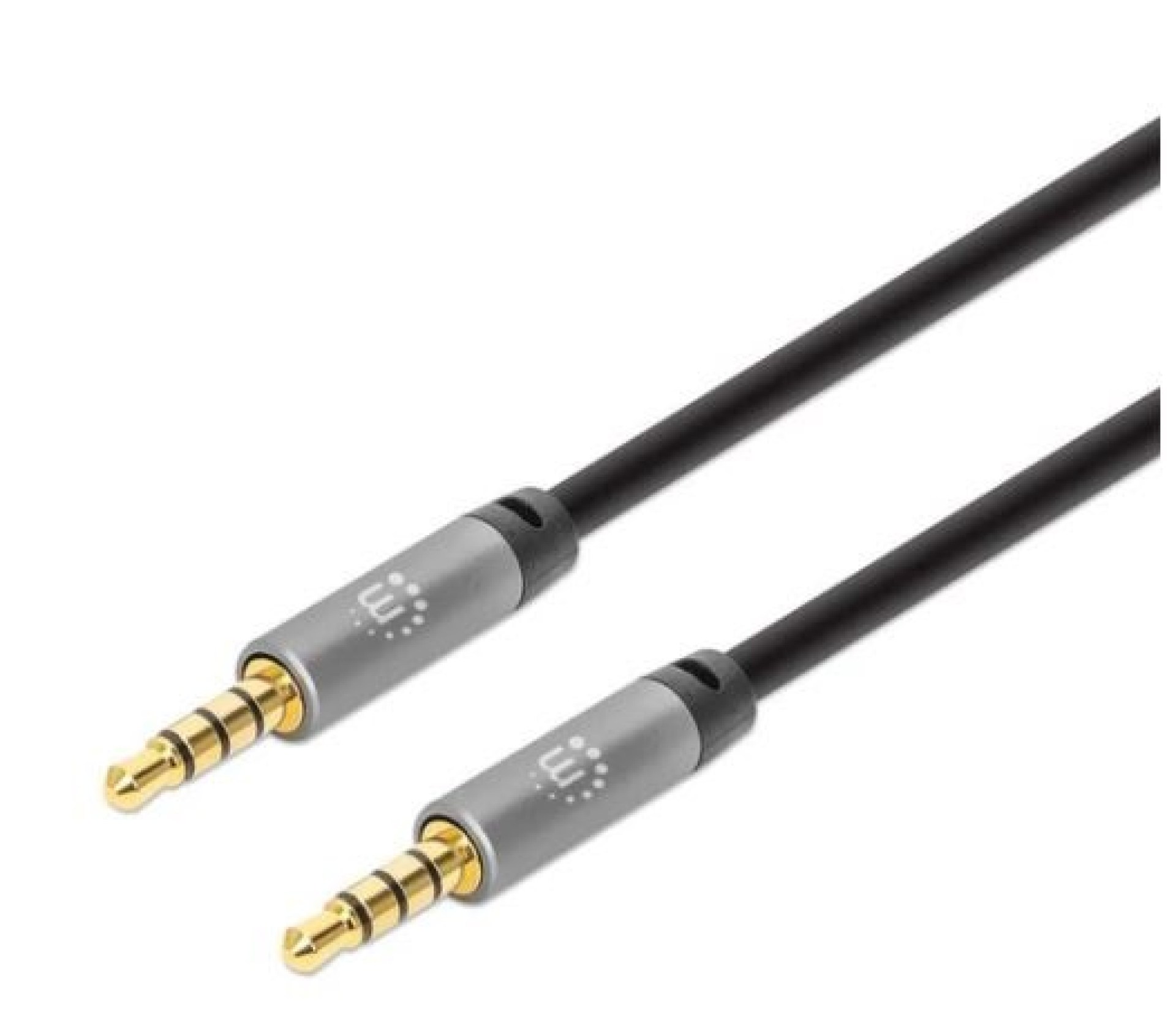 355995 Cable Auxiliar de audio estéreo – contactos chapados en oro, diseño delgado, negro/plata, 2m