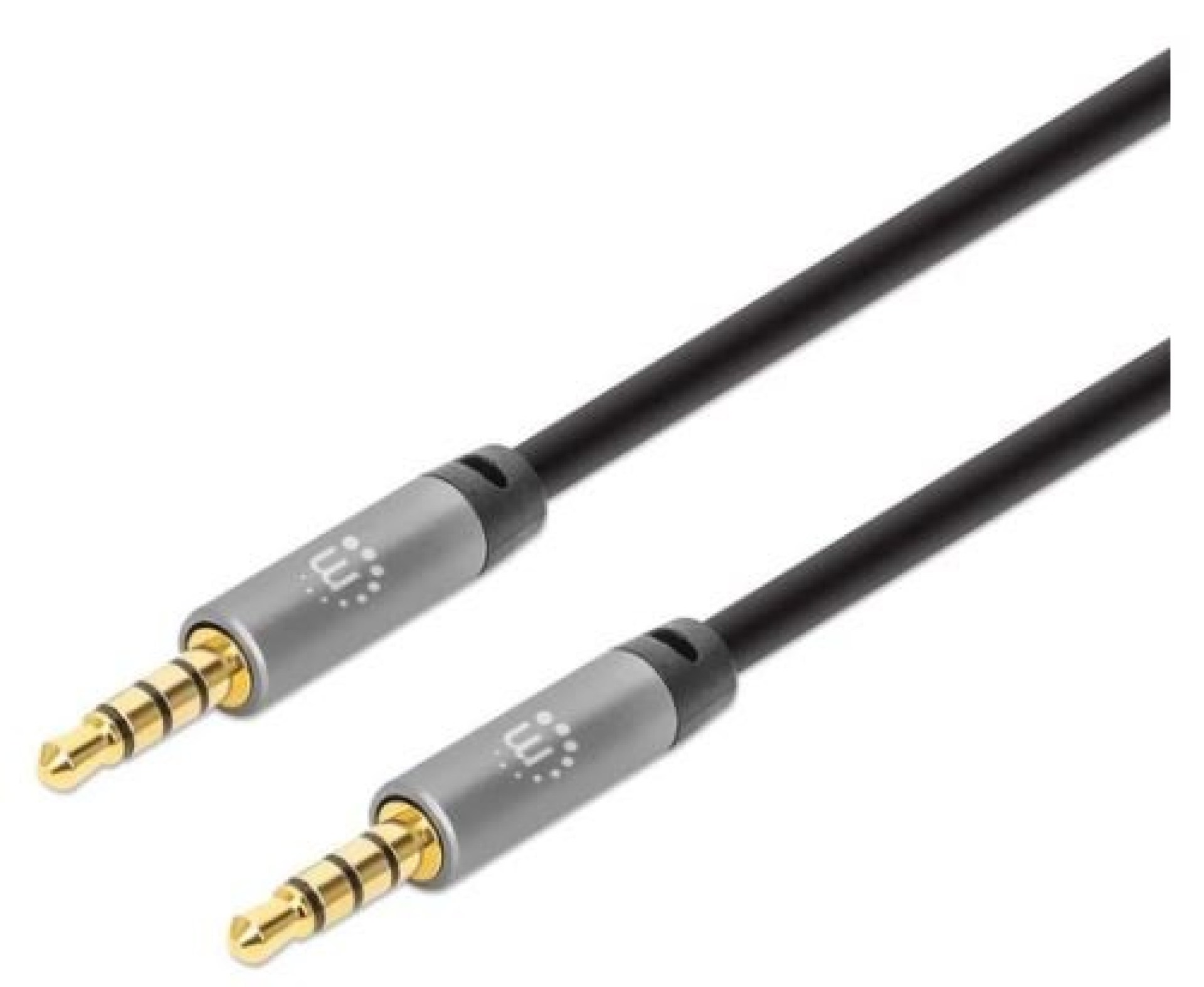 356008 Cable Auxiliar de Audio Estéreo Dos conectores macho de 3.5 mm – 3 m, contactos chapados en oro, diseño delgado, negro/plata