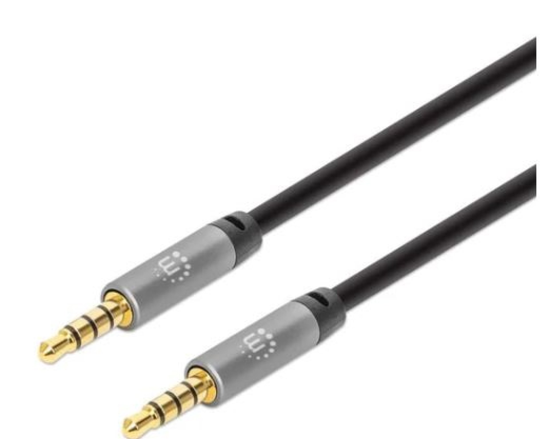 356015 Cable Auxiliar de Audio Estéreo – Dos conectores macho de 3.5 mm, 5m, contactos chapados en oro, diseño delgado, negro/plata.