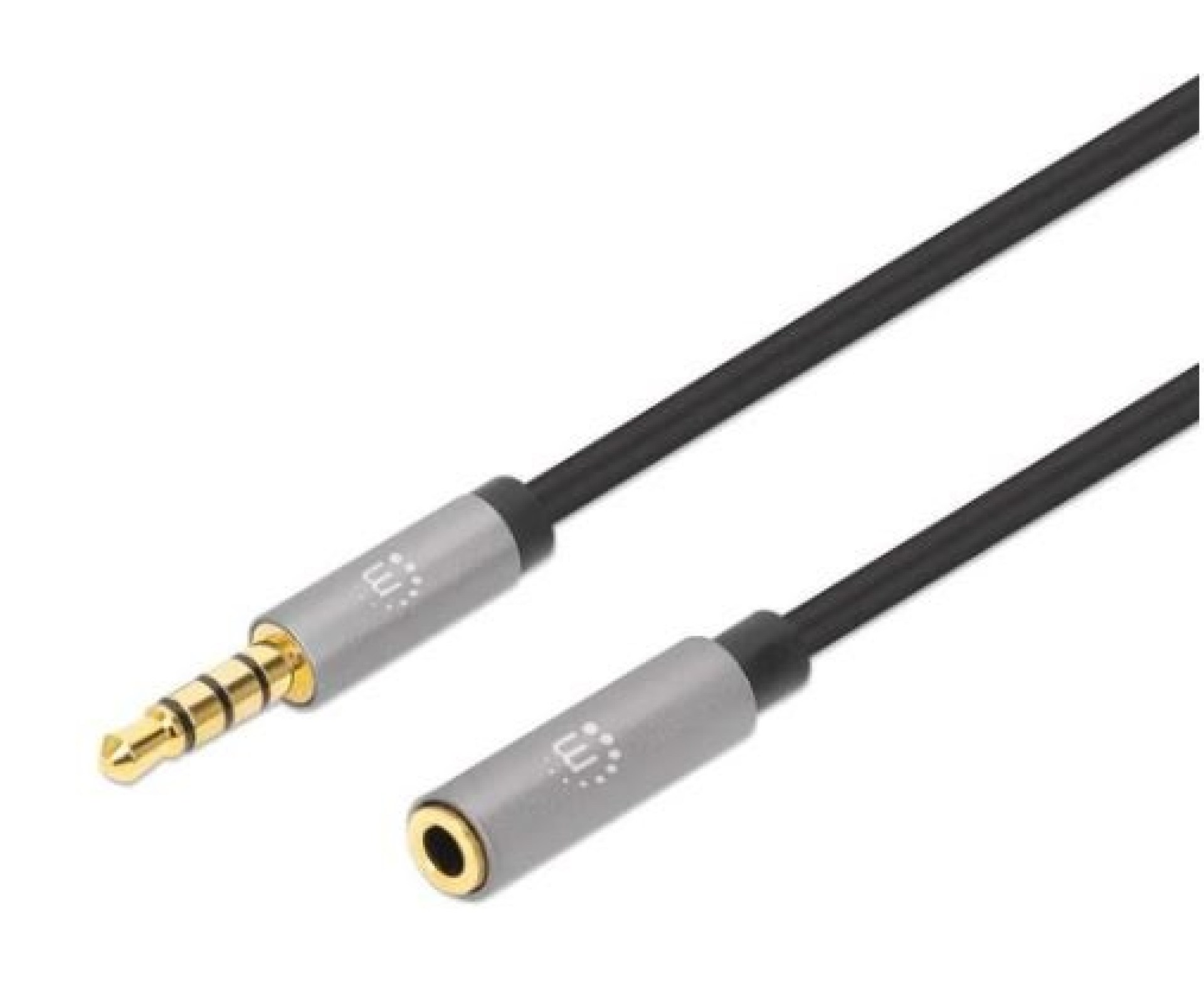 Extensión de Cable Auxiliar de Audio Estéreo MANHATTAN 356022 – 3.5 mm, Negro/Plata, 1 m