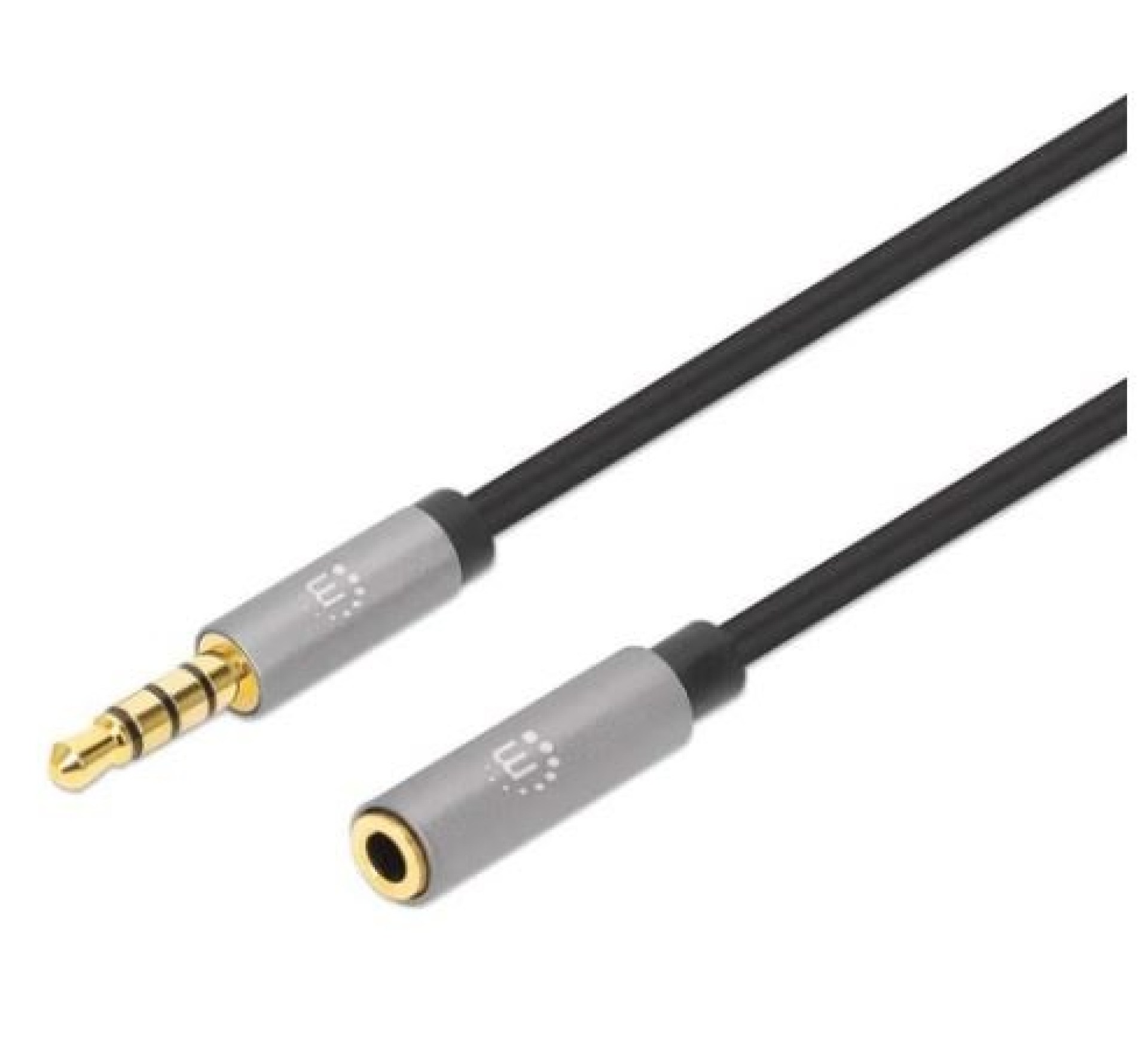356039 Extensión de Cable Auxiliar de Audio Estéreo de 3.5 mm macho a 3.5 mm hembra – 2 m, contactos chapados en oro, diseño delgado, negro/plata