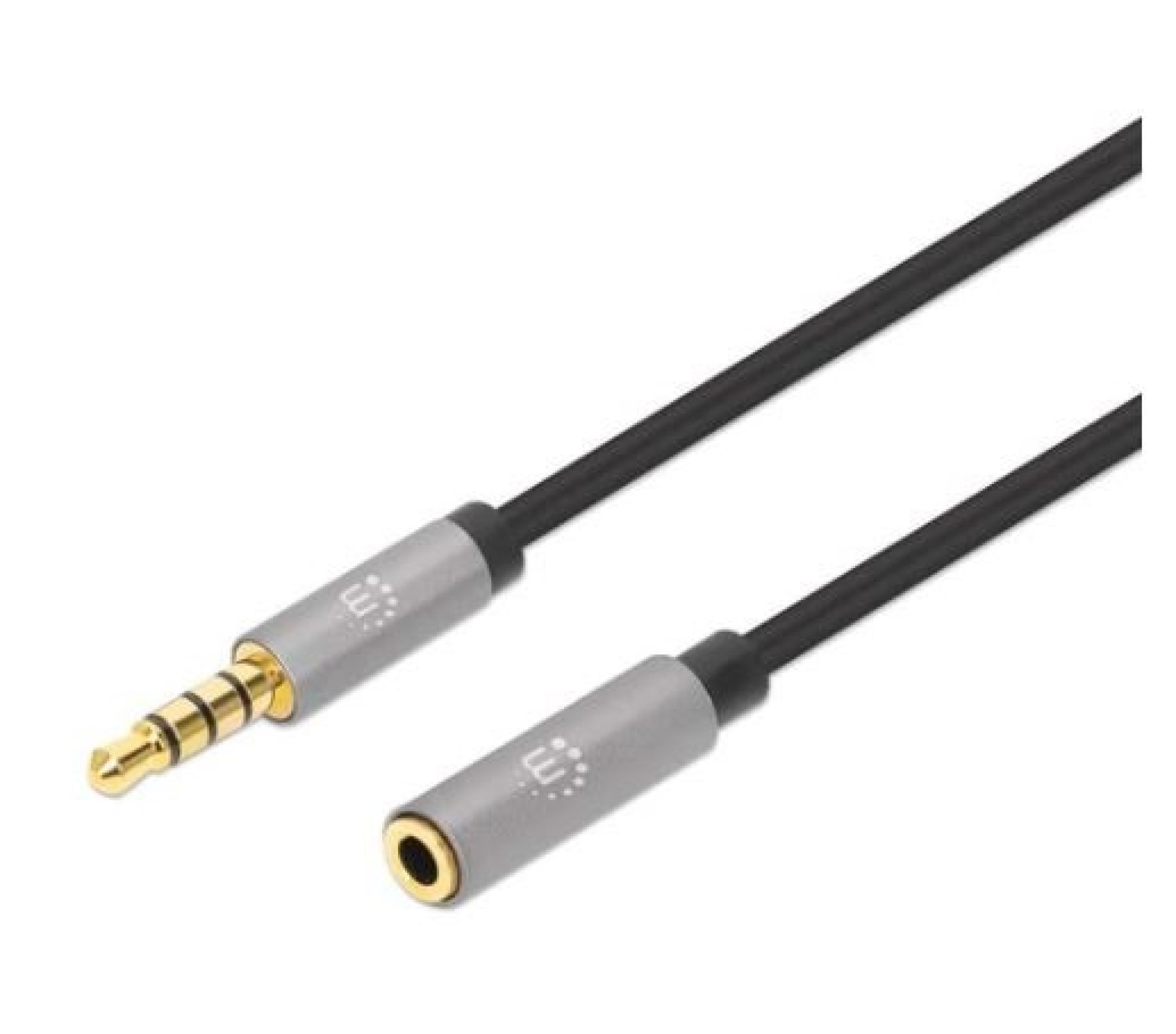 Extensión de Cable Auxiliar de Audio Estéreo MANHATTAN 356053 – 3.5 mm, Negro/Plata, 5 m