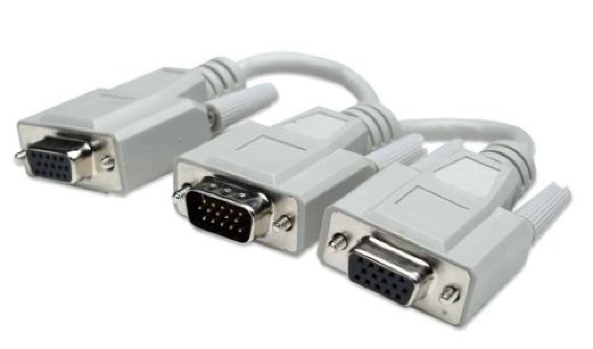 328302 Cable Y para VGA – Conecta una fuente VGA a dos cables de monitor VGA, Longitud 15cm, Color Gris.