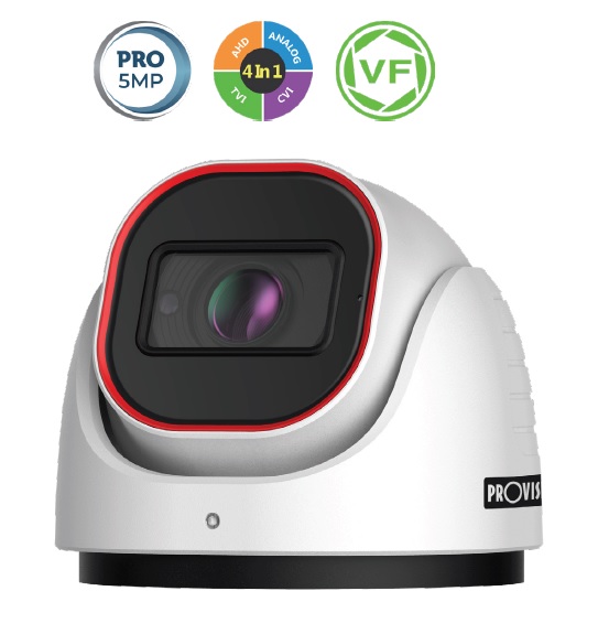 Camara domo AHD 5 MP(AHD/TVI) – 4 MP(AHD/TVI/VCI), 700 TVL (CVBS), Lente VF 2.8-12mm (84°-32°), IR hasta 40 mts, WDR, CoC, IP67