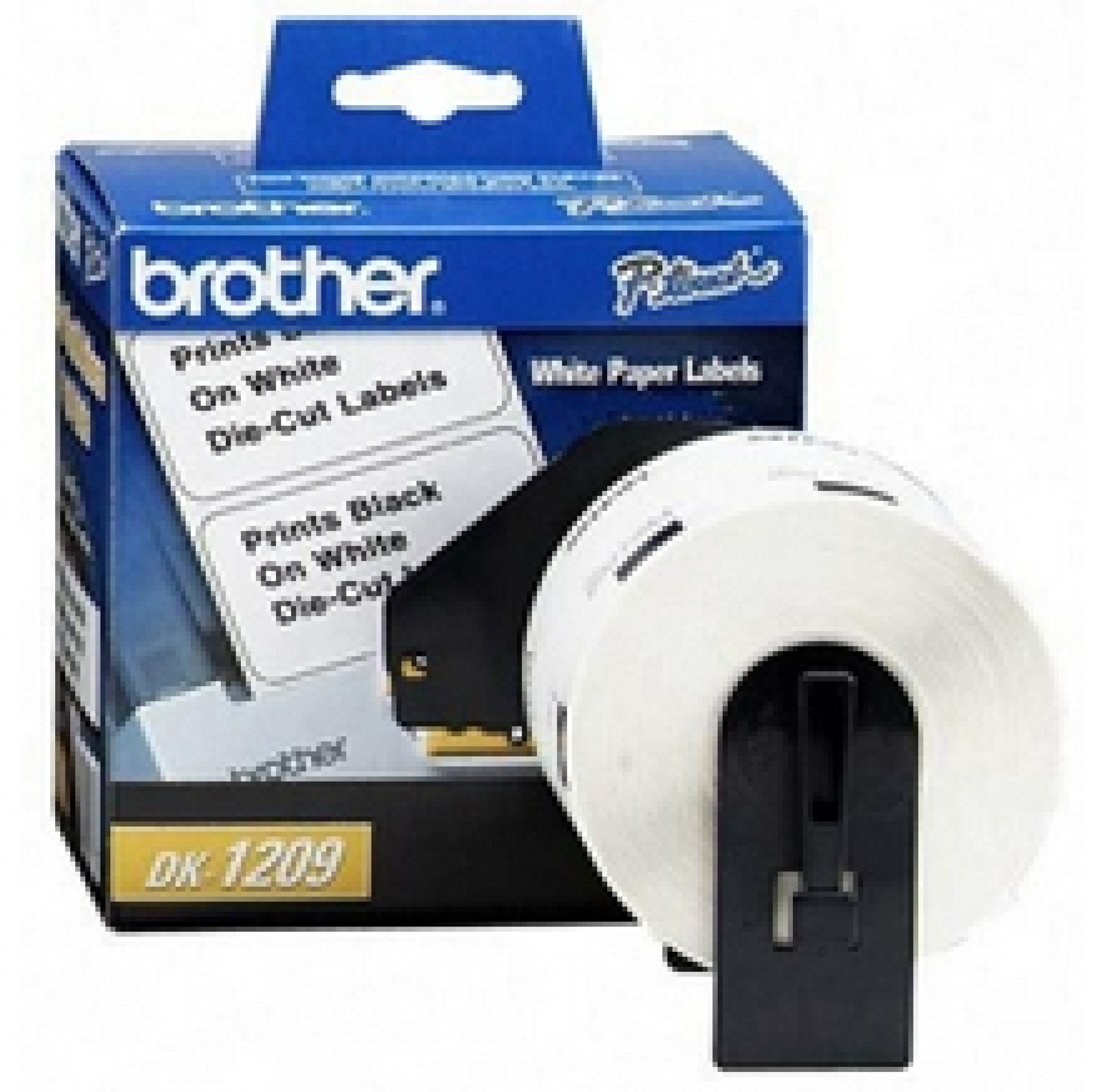 Etiqueta blanca de papel Brother DK1209 – 800 etiquetas de 28.9 mm de ancho x 62 mm de largo. Impresión en negro. QL800 / QL810W / QL1110NWB.