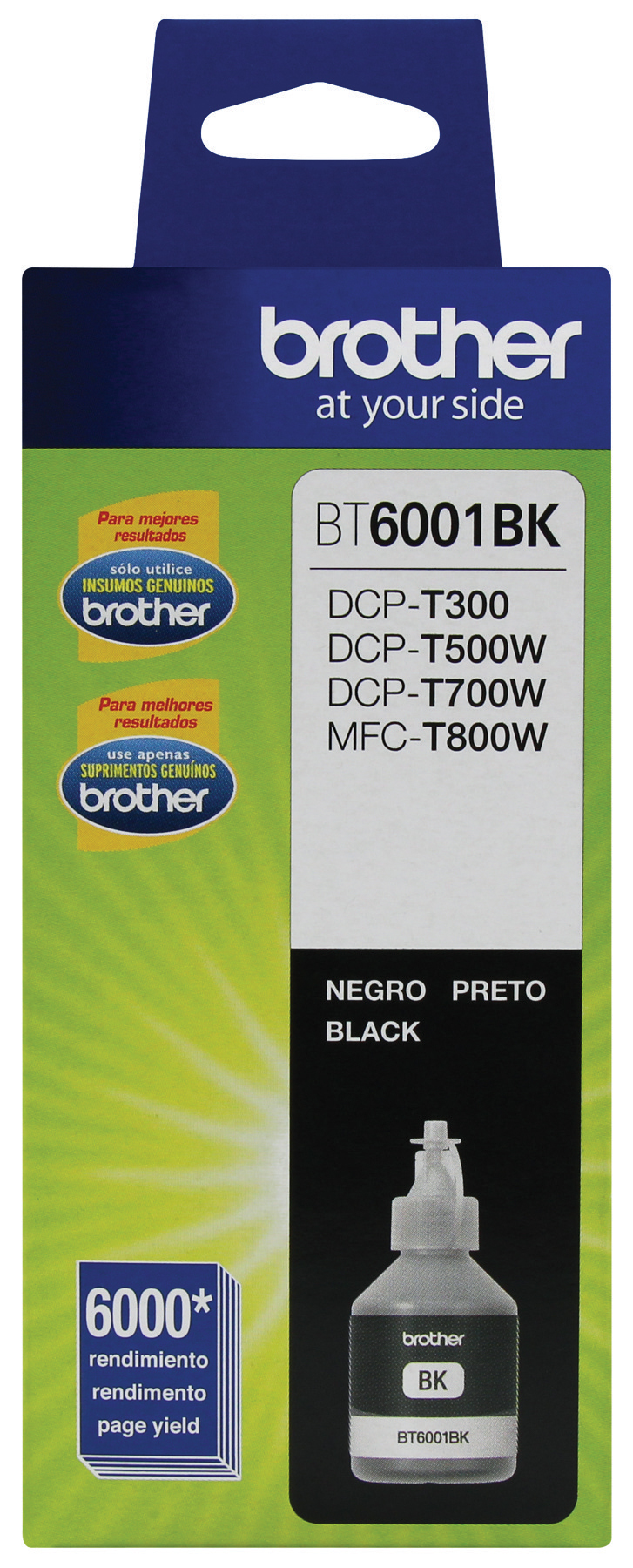 Botella de tinta Negra Brother BT6001BK – compatible solo con equipos DCPT300, DCPT500W, DCPT700W, MFCT800W