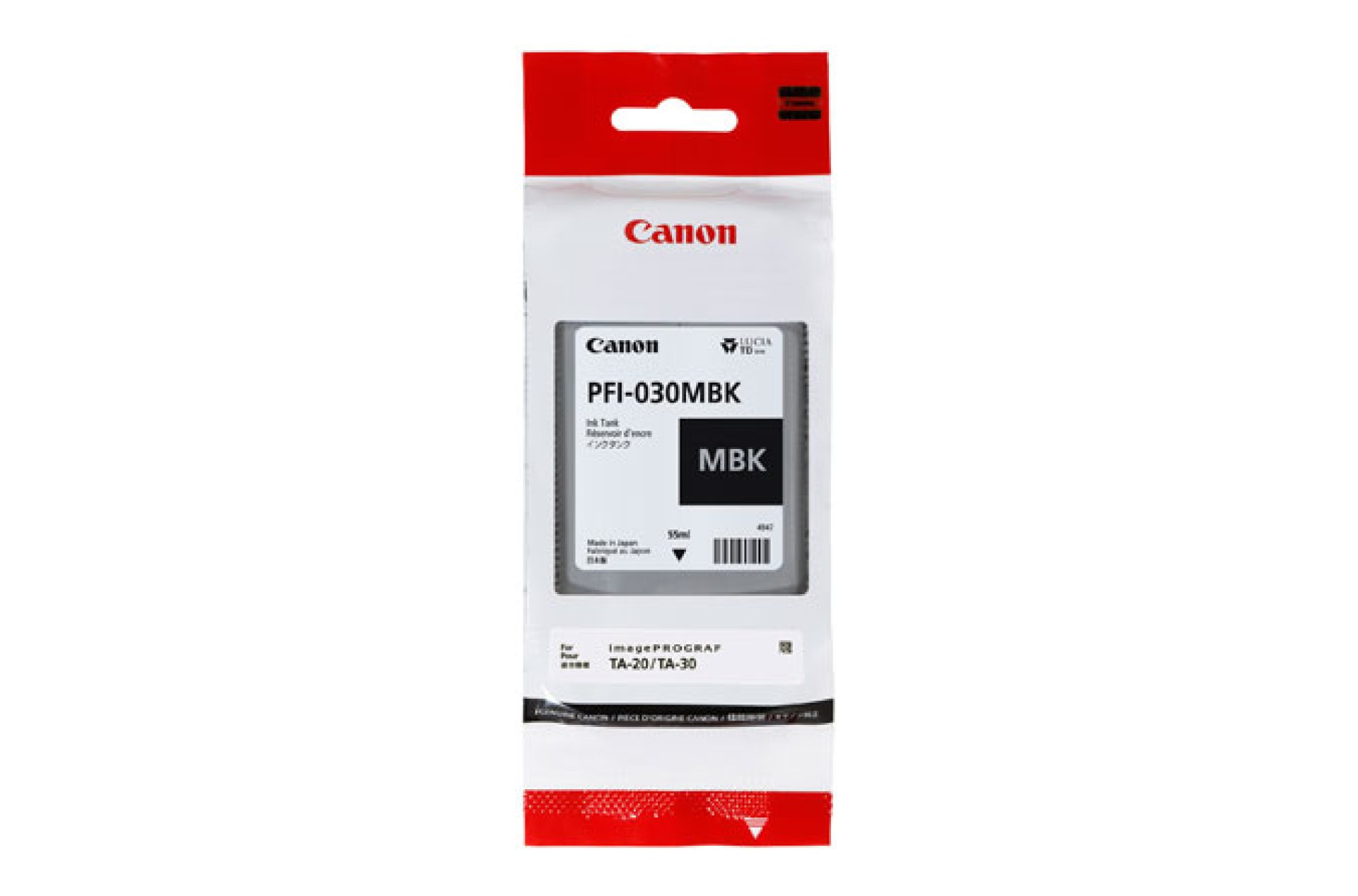 Tanque de tinta CANON PFI-030 BK – Negro, Tecnología de impresión inyección de tinta. Compatible con  Plotter Canon TA-20 y TA-30. Capacidad 55 ml
