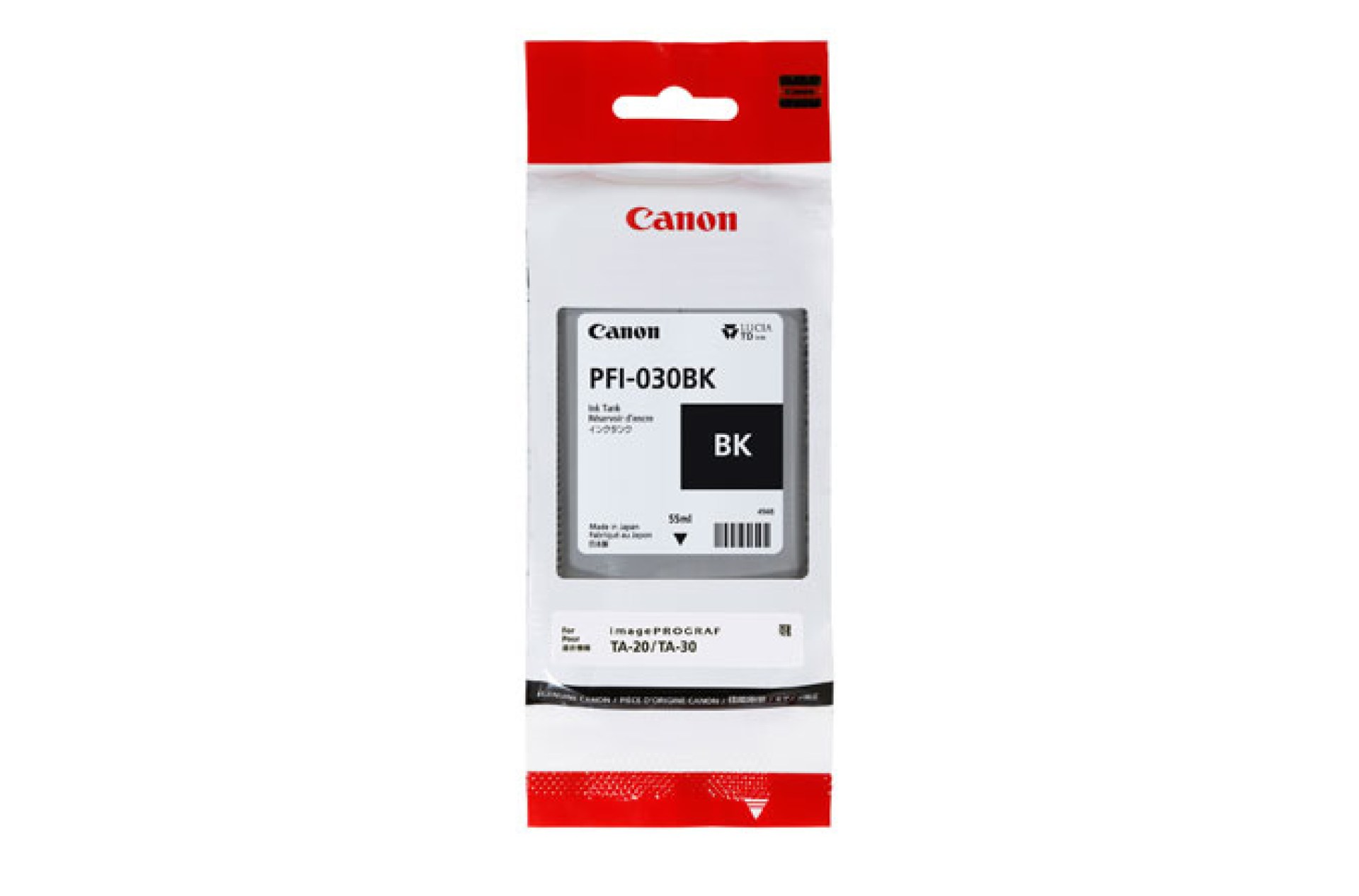 Tanque de tinta CANON PFI-030 – Negro, Tecnología de impresión inyección de tinta. Compatible con  Plotter Canon TA-20 y TA-30. Capacidad 55 ml